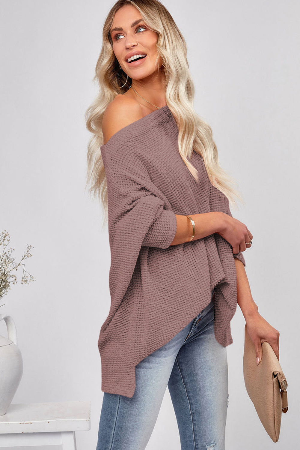 Casual Waffle Knit Eyelet Long Sleeve Blouse-Tops/Blouses & Shirts-[Adult]-[Female]-2022 Online Blue Zone Planet