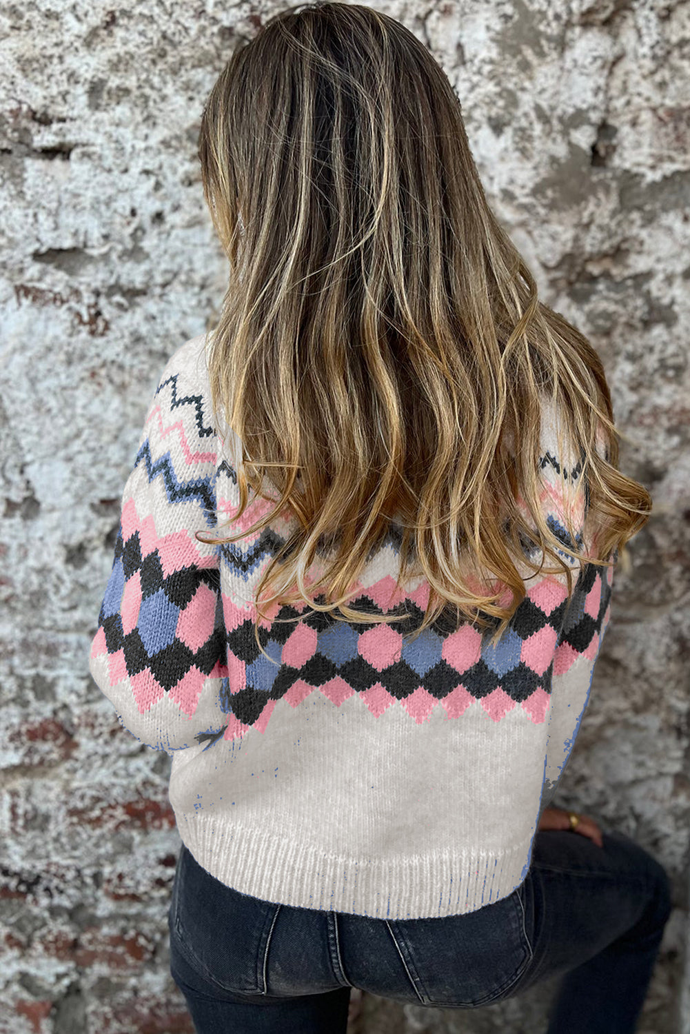 Pink Stripe Geometric Button Up Sweater Cardigan-TOPS / DRESSES-[Adult]-[Female]-2022 Online Blue Zone Planet