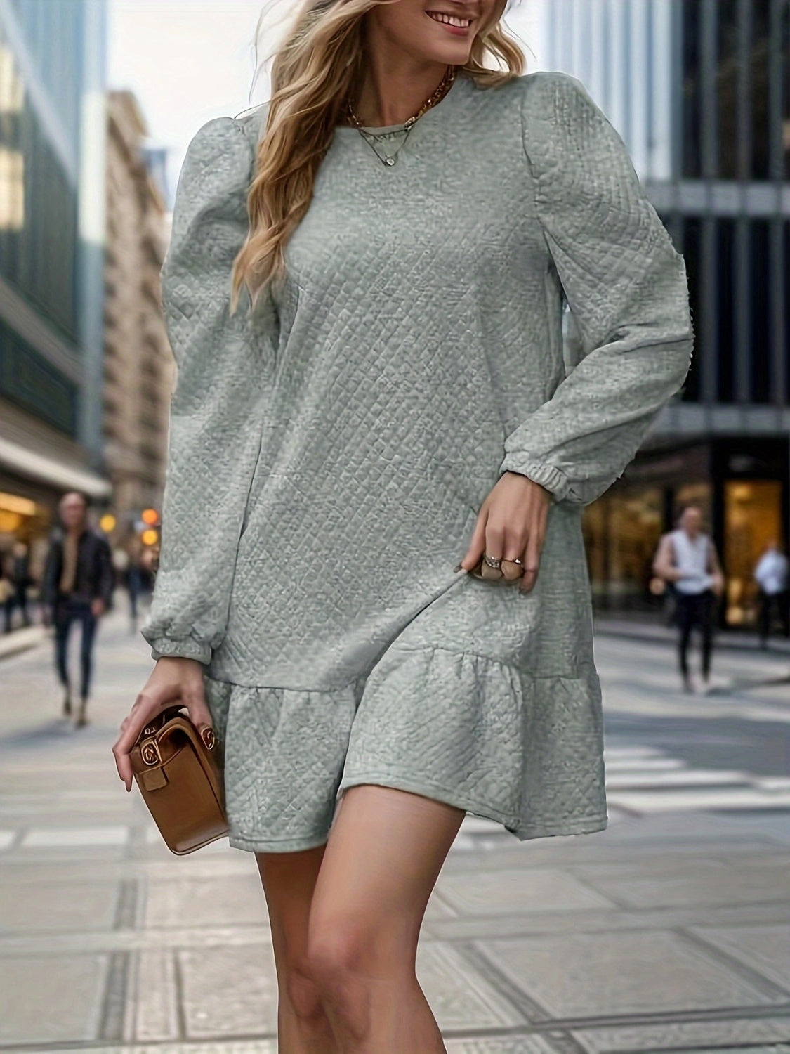 Round Neck Long Sleeve Mini Dress-TOPS / DRESSES-[Adult]-[Female]-2022 Online Blue Zone Planet