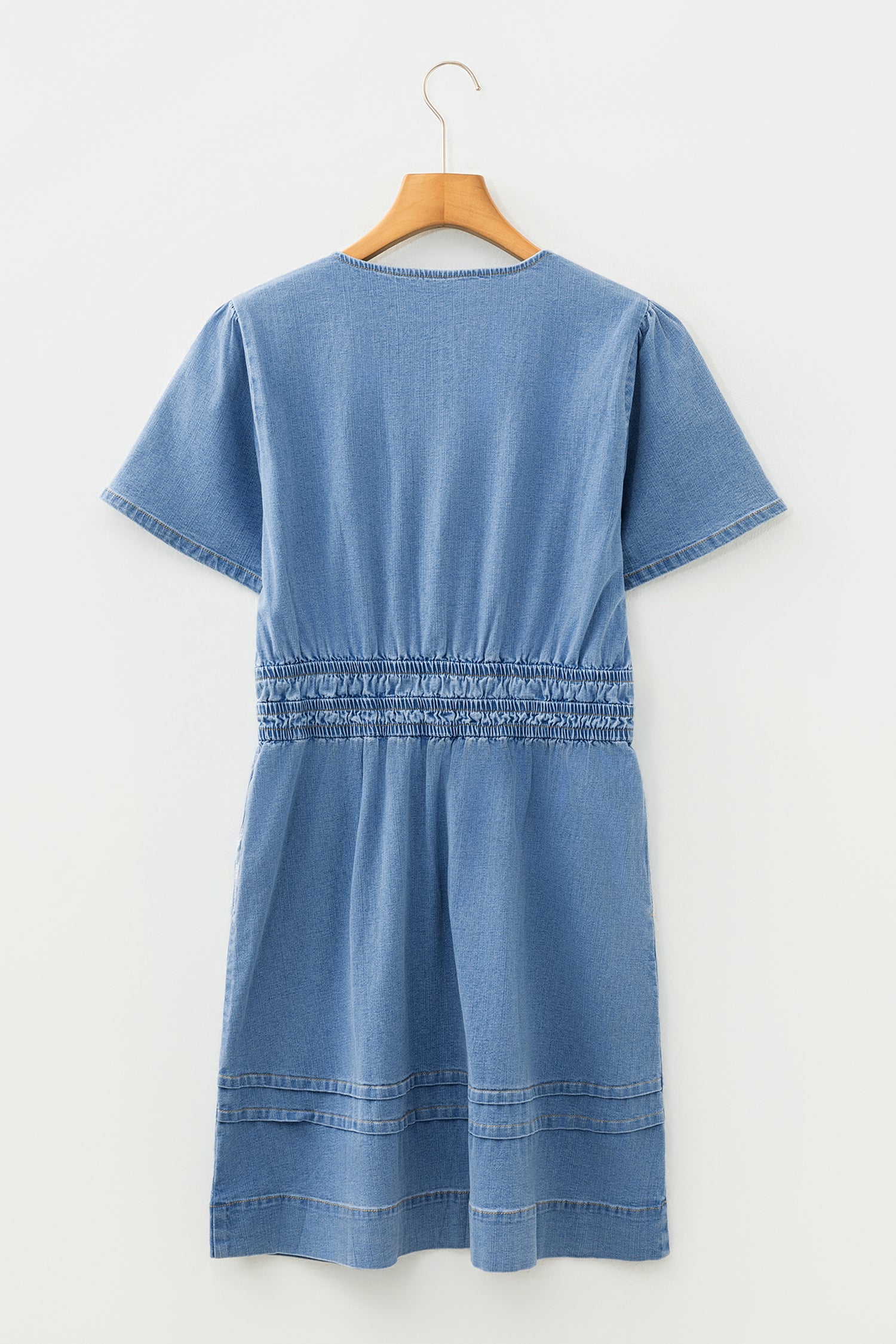 Myosotis Elastic Waist Short Sleeve Denim Mini Dress-TOPS / DRESSES-[Adult]-[Female]-2022 Online Blue Zone Planet