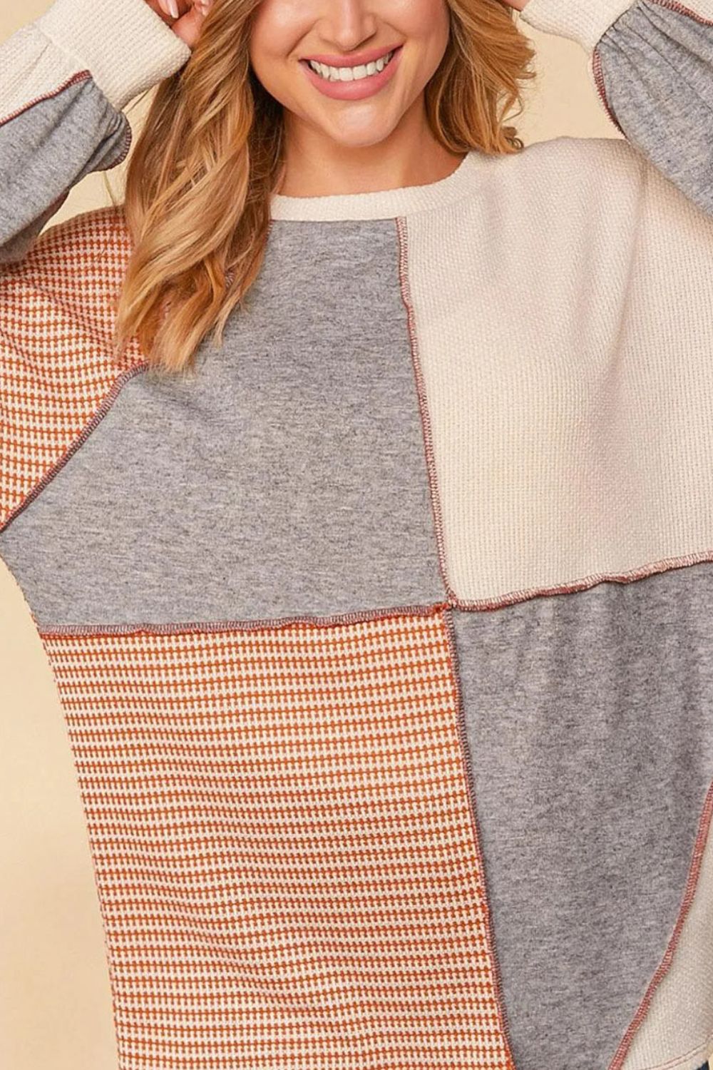 Exposed Seam Color Block Round Neck Top-TOPS / DRESSES-[Adult]-[Female]-2022 Online Blue Zone Planet