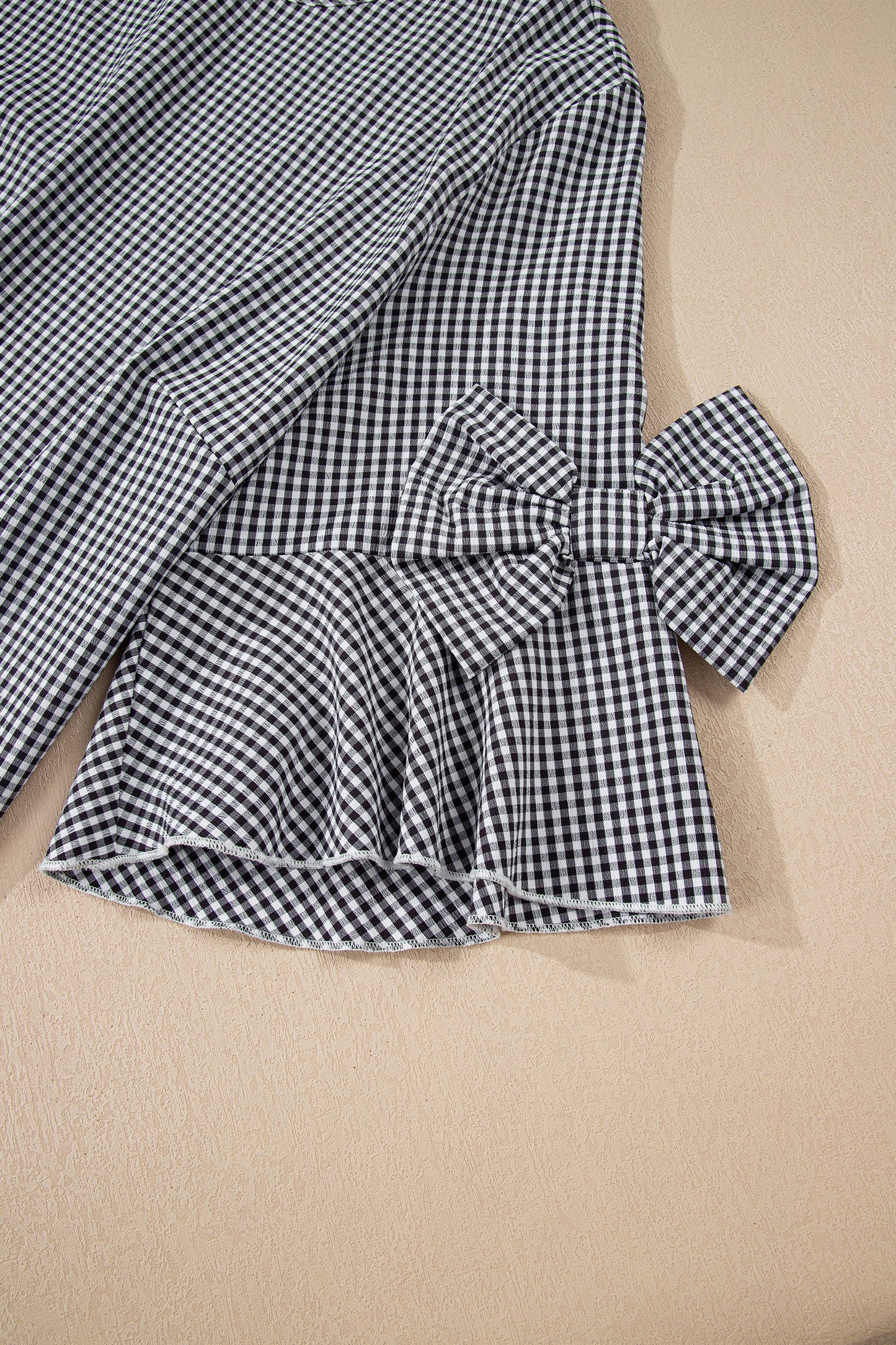 Black Plus Size Plaid Bow Decor Bell Sleeve Round Neck Jumper-Plus Size/Plus Size Tops/Plus Size Tops & Tees-[Adult]-[Female]-2022 Online Blue Zone Planet
