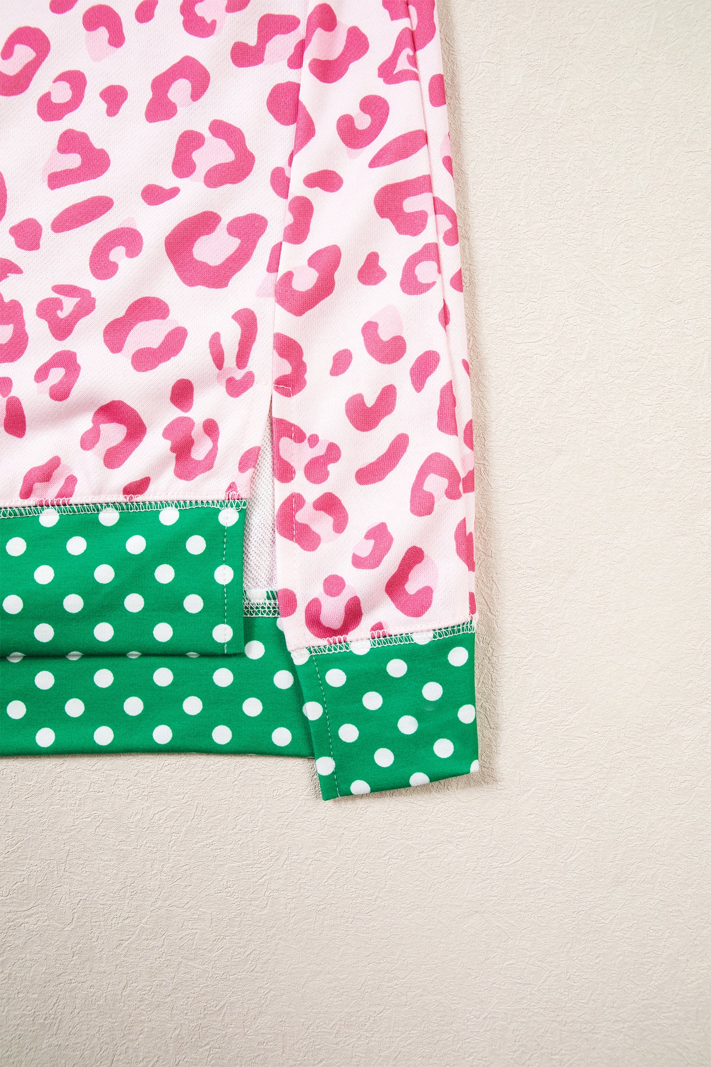 Pink Leopard Polka Dot Colorblock Trim Long Sleeve Top-Tops/Long Sleeve Tops-[Adult]-[Female]-2022 Online Blue Zone Planet
