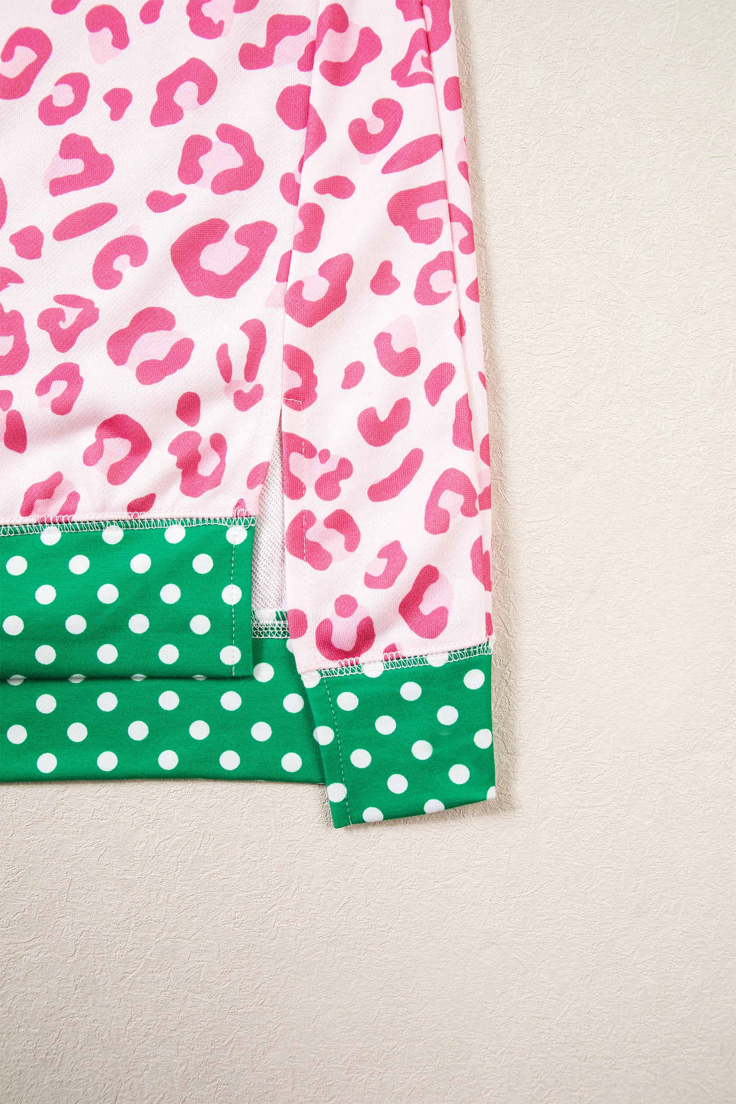 Pink Leopard Polka Dot Colorblock Trim Long Sleeve Top-Tops/Long Sleeve Tops-[Adult]-[Female]-2022 Online Blue Zone Planet