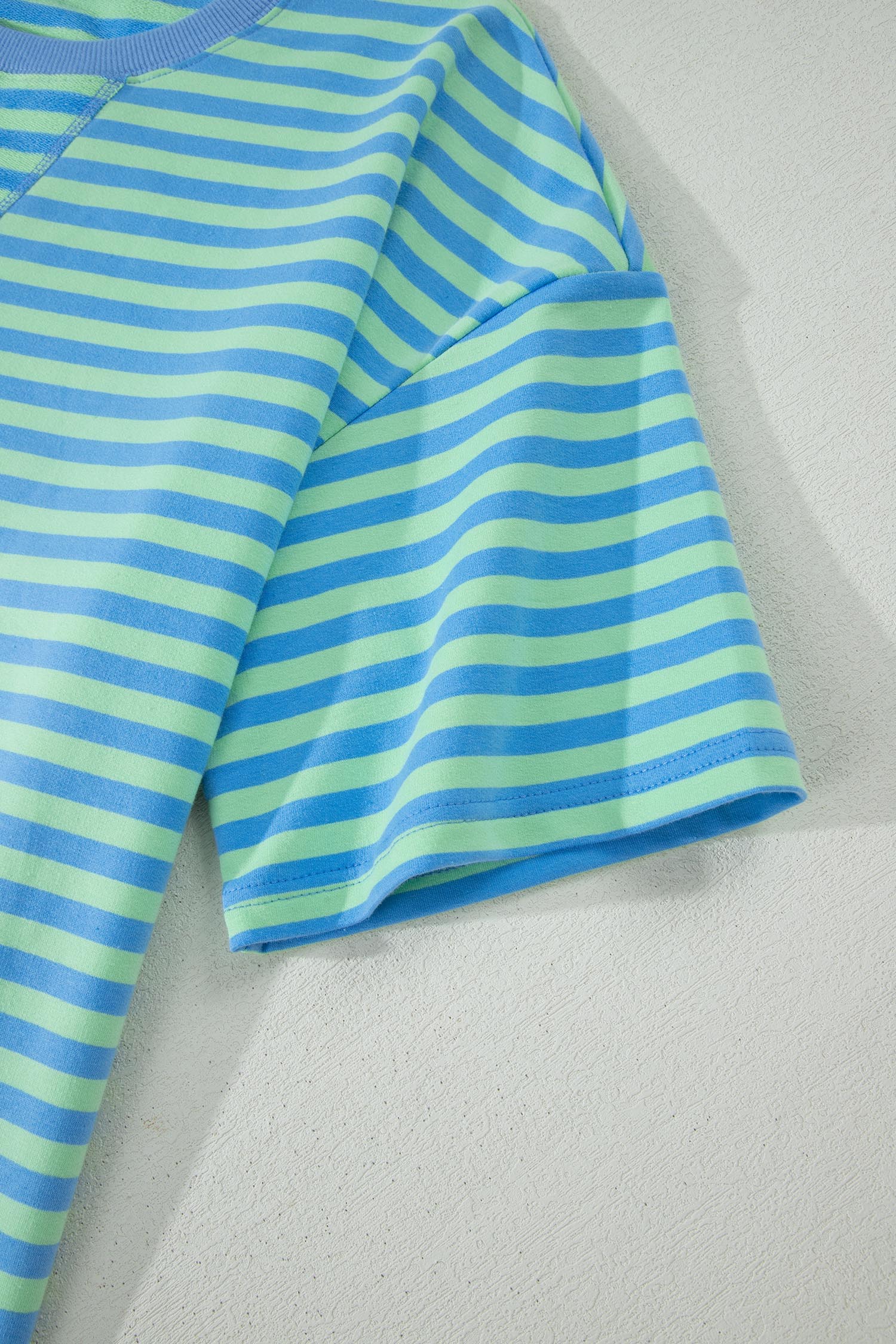 Green Stripe Striped Ribbed Cotton Two-Piece Pant Set with Chest Patch Detail-Two Piece Sets/Short Sets-[Adult]-[Female]-2022 Online Blue Zone Planet
