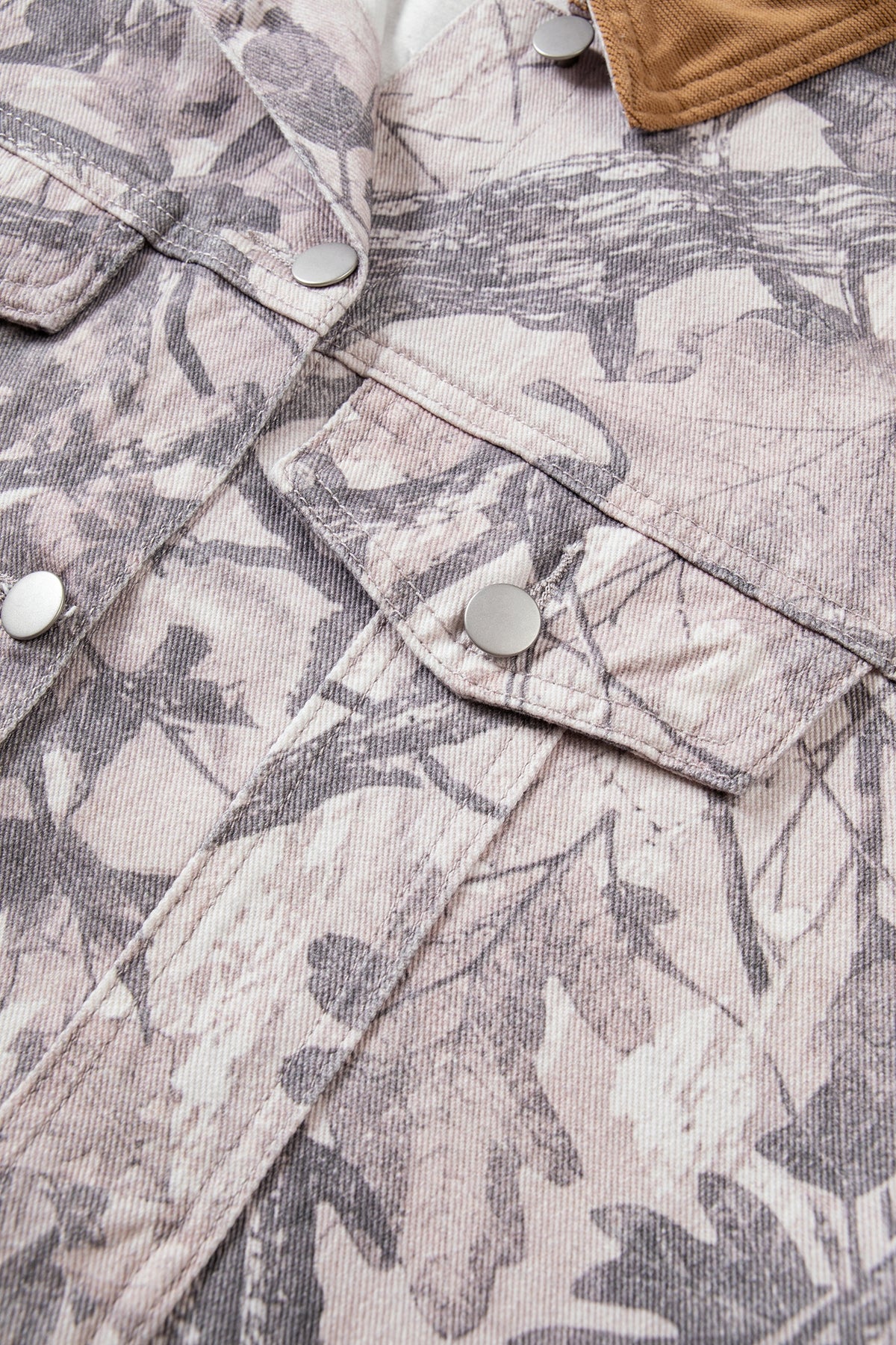 Gray Abstract Camo Print Colorblock Collar Oversized Shift Silhouette Denim Jacket-Outerwear/Denim jackets-[Adult]-[Female]-2022 Online Blue Zone Planet