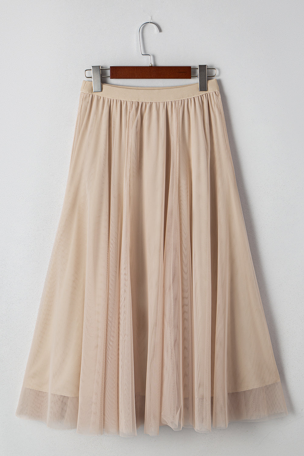 Apricot Tulle Mesh Overlay Flared Midi Skirt-Bottoms/Skirts & Petticoat-[Adult]-[Female]-2022 Online Blue Zone Planet