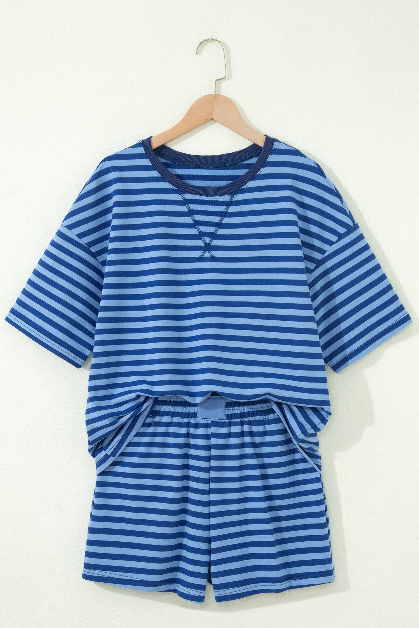 Green Stripe Striped Ribbed Cotton Two-Piece Pant Set with Chest Patch Detail-Two Piece Sets/Short Sets-[Adult]-[Female]-2022 Online Blue Zone Planet