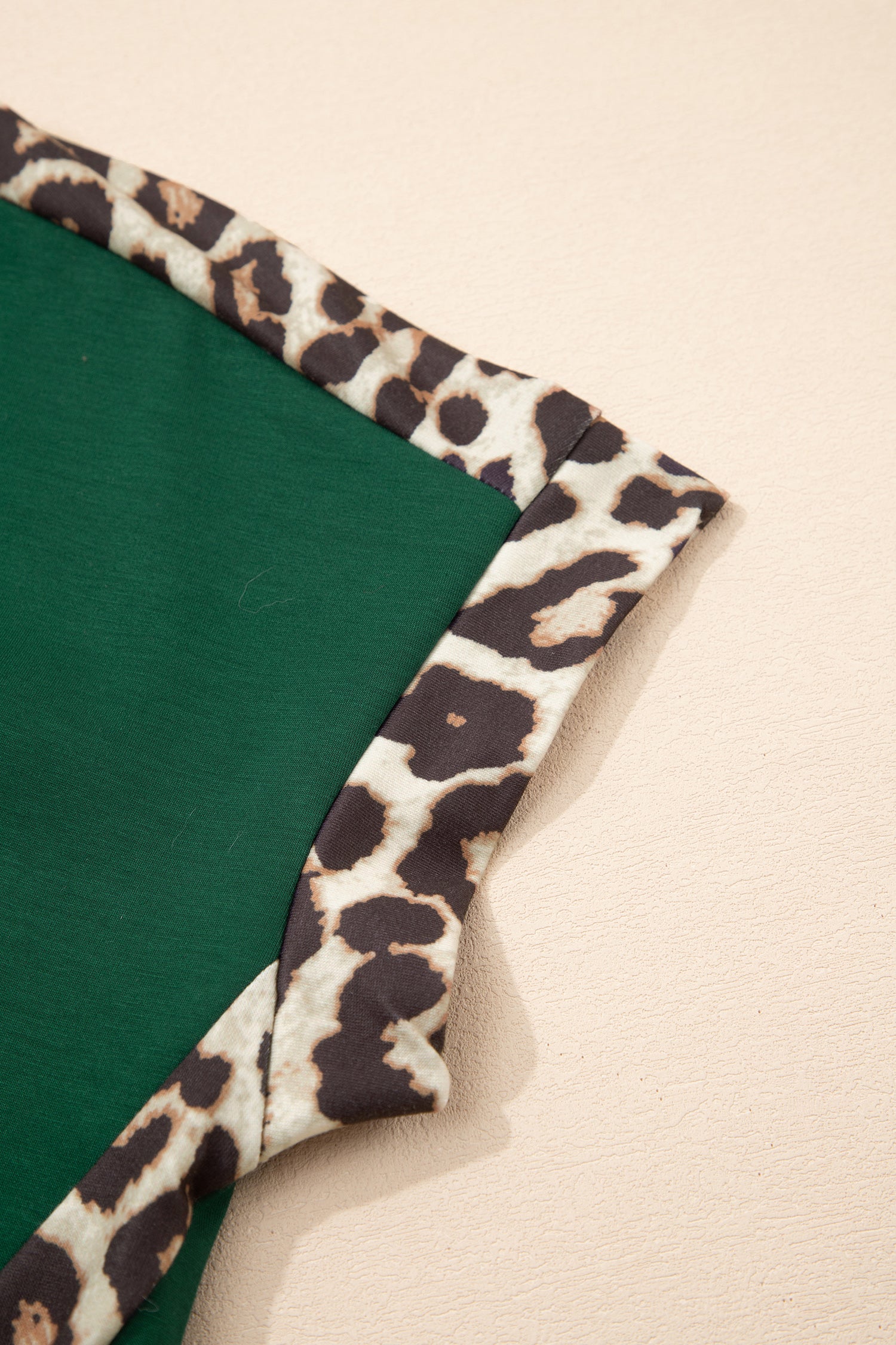 Sea Green Leopard Trim Round Neck Loose T Shirt-Tops/Tops & Tees-[Adult]-[Female]-2022 Online Blue Zone Planet