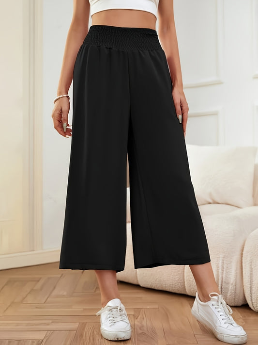 Elastic Waist Wide Leg Pants-BOTTOMS SIZES SMALL MEDIUM LARGE-[Adult]-[Female]-Black-S-2022 Online Blue Zone Planet