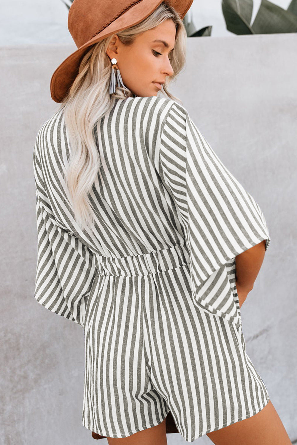 Blue Zone Planet | Bow Striped Kimono Sleeve Romper-TOPS / DRESSES-[Adult]-[Female]-2022 Online Blue Zone Planet