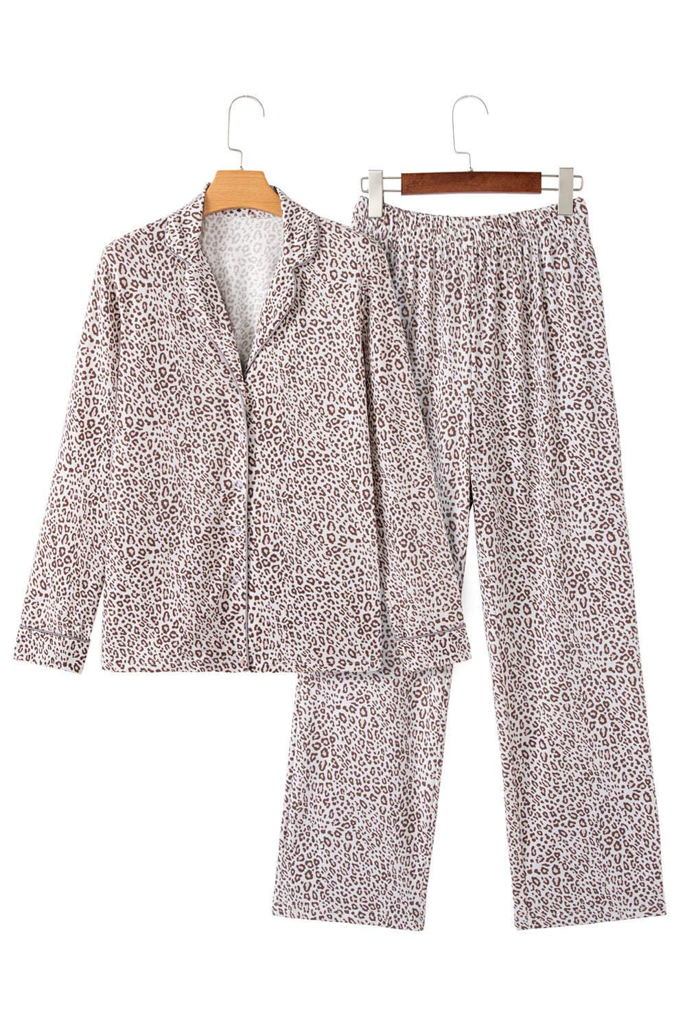 Blue Zone Planet | White Leopard Print Long Sleeve and Pants Pajamas Set-Loungewear & Sleepwear/Sleepwear-[Adult]-[Female]-2022 Online Blue Zone Planet