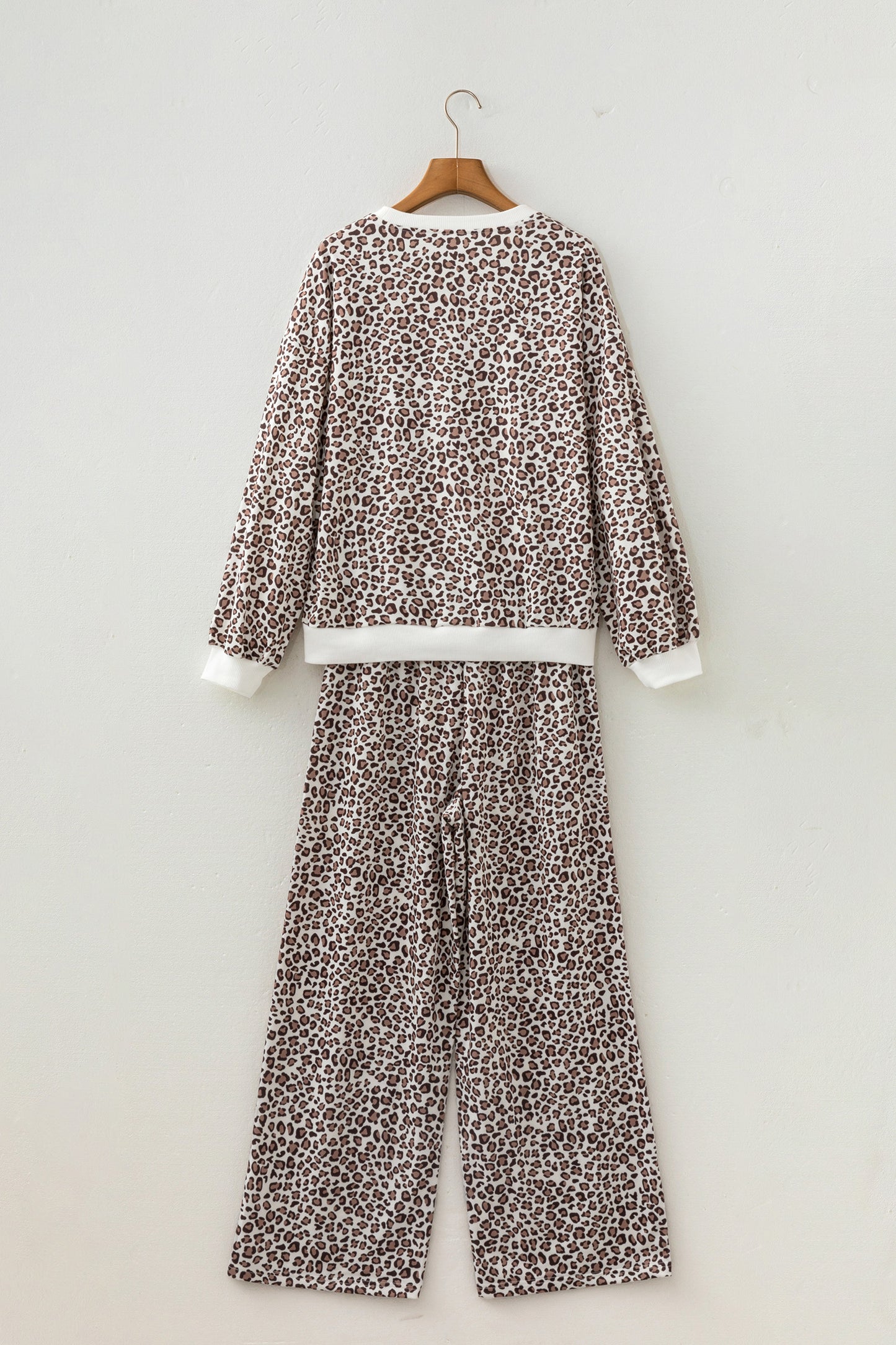 Khaki Leopard Print Embroidery Colorblock Details Pant Set