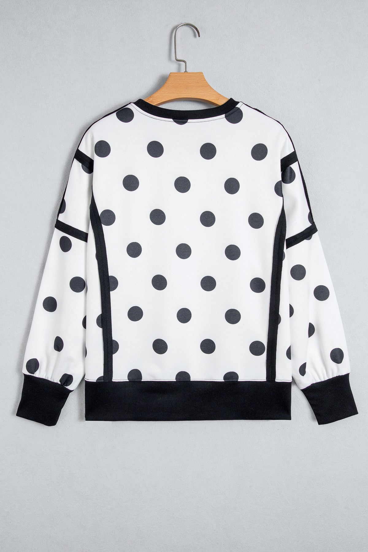 White Polka Dot Contrast Patchwork Round Neck Baggy Sweatshirt-Tops/Sweatshirts & Hoodies-[Adult]-[Female]-2022 Online Blue Zone Planet