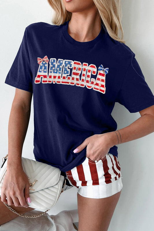 Blue Coquette America Printed Relaxed T Shirt-Graphic/Graphic Tees-[Adult]-[Female]-Blue-S-2022 Online Blue Zone Planet