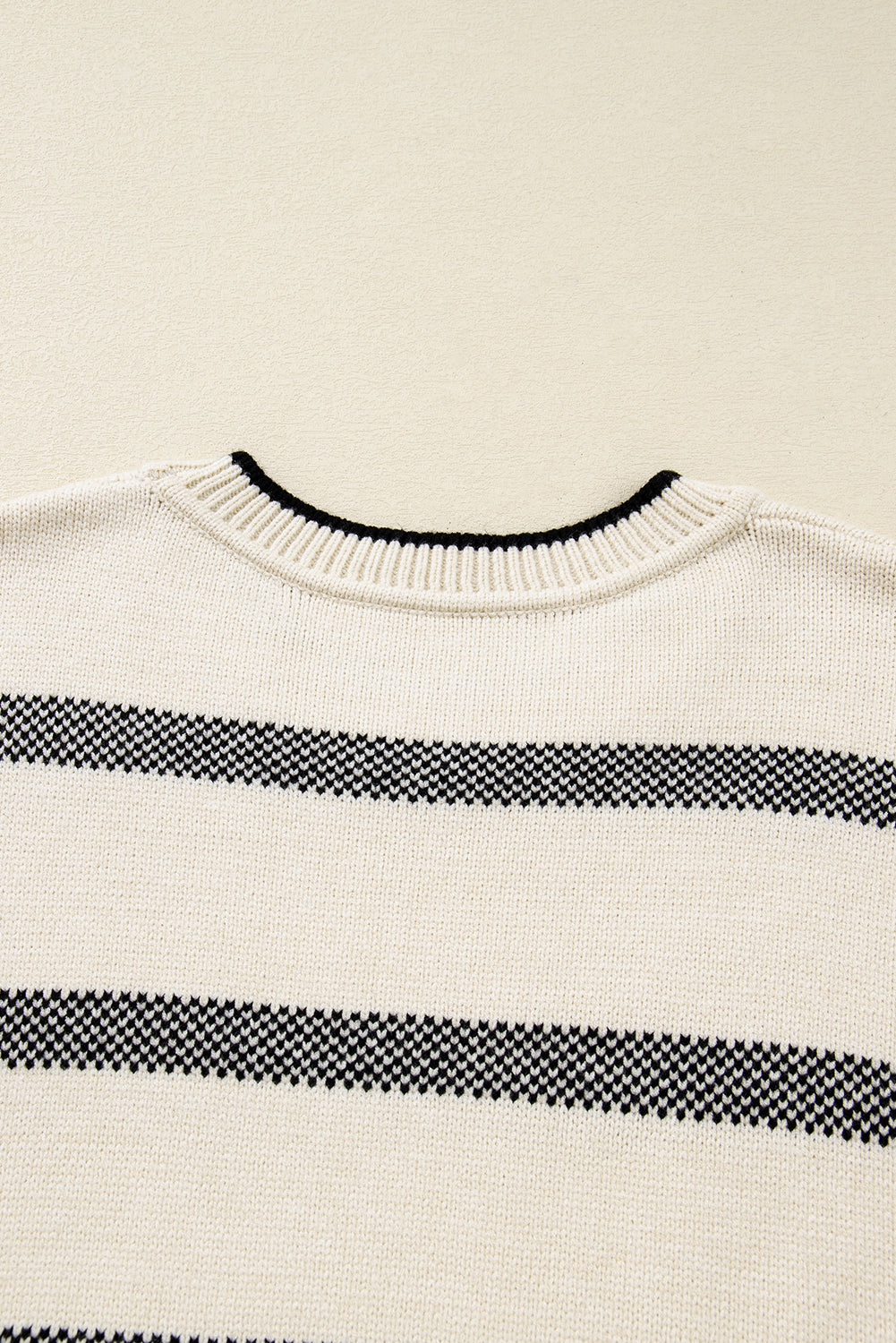 Apricot Stripe Wide Sleeve Drop Shoulder Crew Neck Plus Sweater-Sweaters & Cardigans/Sweaters-[Adult]-[Female]-2022 Online Blue Zone Planet