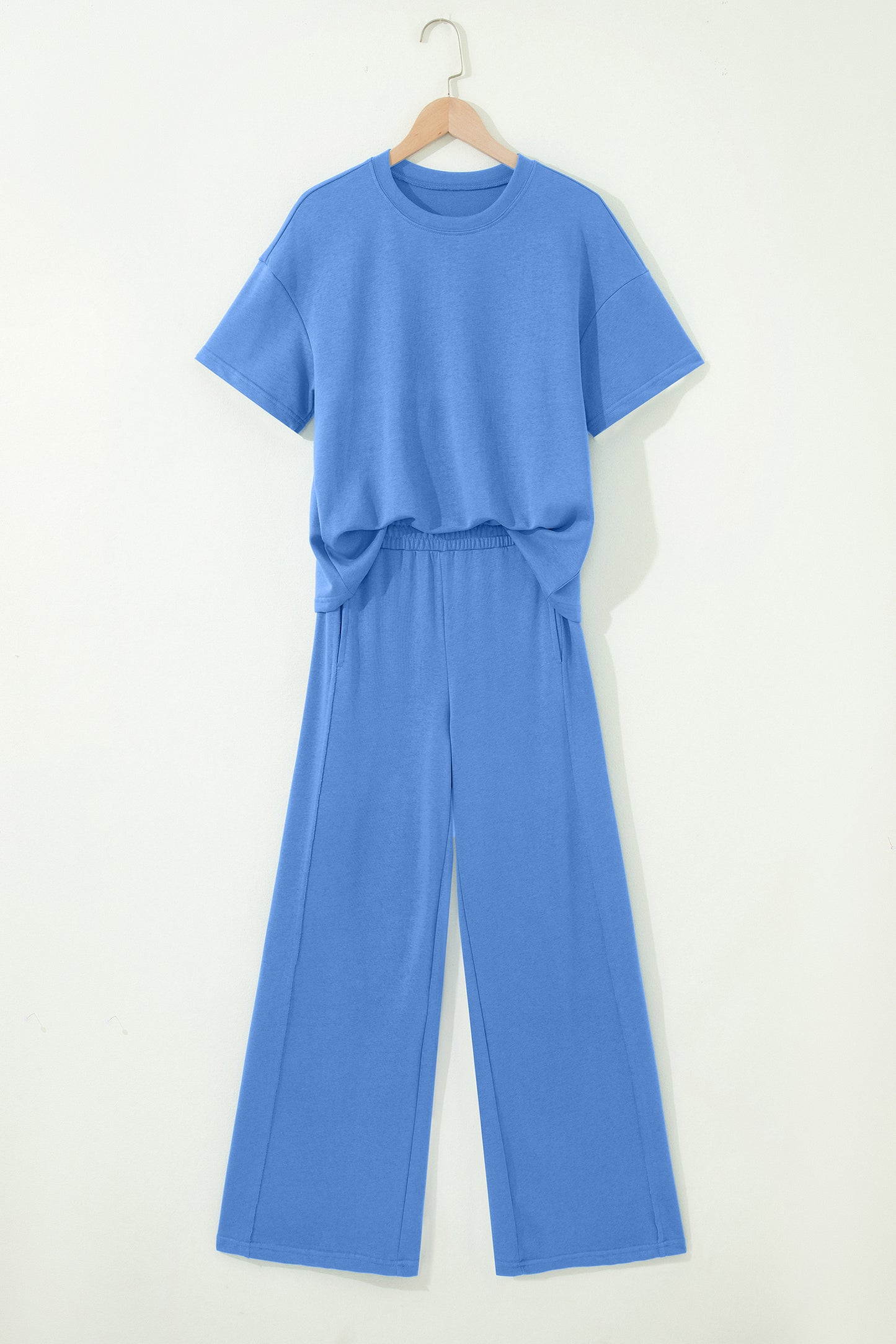 Sachet Pink Solid Cover Oversize Tee Pocketed Casual Pants 2pcs Outfit-Two Piece Sets/Pant Sets-[Adult]-[Female]-2022 Online Blue Zone Planet