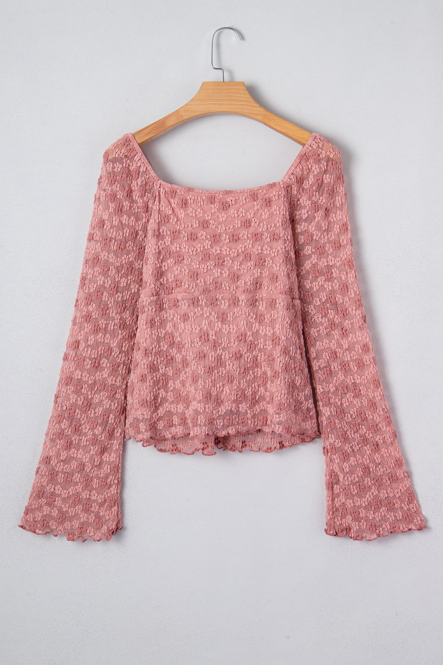 Peach Blossom Drawstring Knot Detail Floral Lace Blouse-Tops/Blouses & Shirts-[Adult]-[Female]-2022 Online Blue Zone Planet