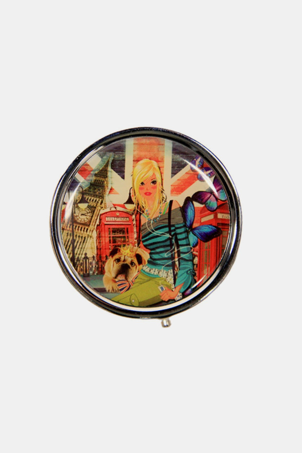 Nicole Lee USA Print Metallic Circular Small Pill Case-PILL CASES-[Adult]-[Female]-London Girl-One Size-2022 Online Blue Zone Planet