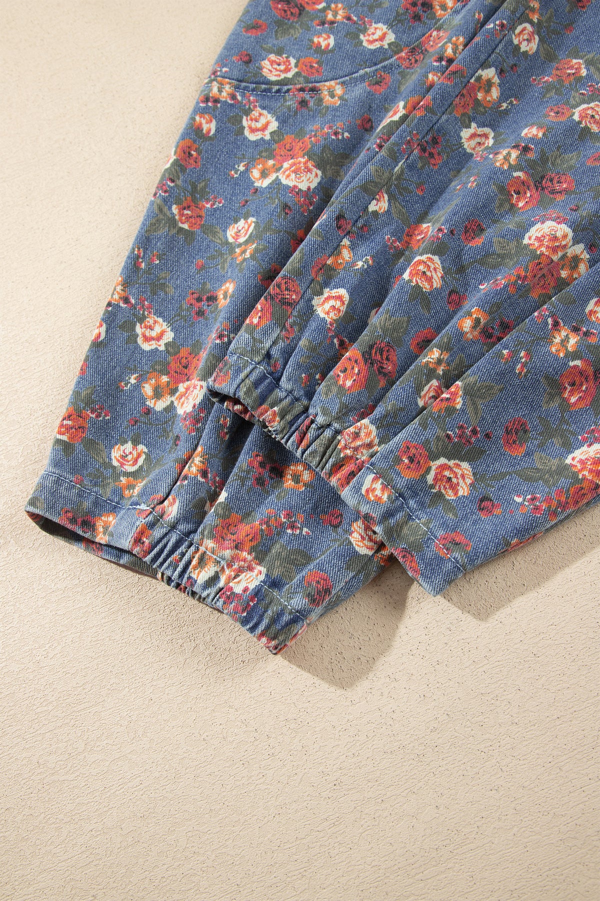 Beau Blue Retro Floral Print Elastic Waist Pocketed Barrel Jeans-Bottoms/Jeans-[Adult]-[Female]-2022 Online Blue Zone Planet