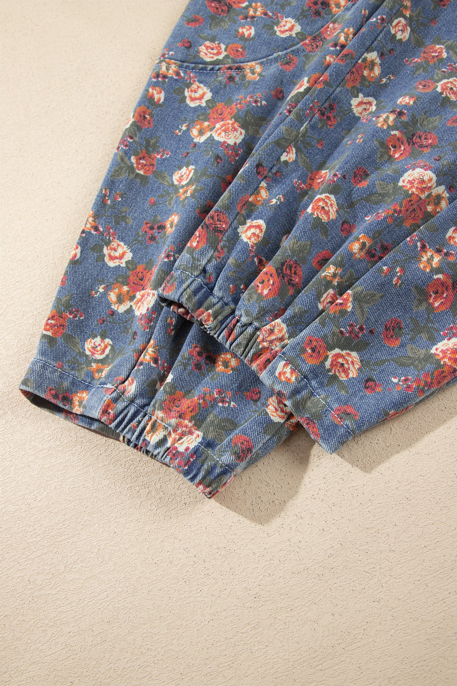 Beau Blue Retro Floral Print Elastic Waist Pocketed Barrel Jeans-Bottoms/Jeans-[Adult]-[Female]-2022 Online Blue Zone Planet