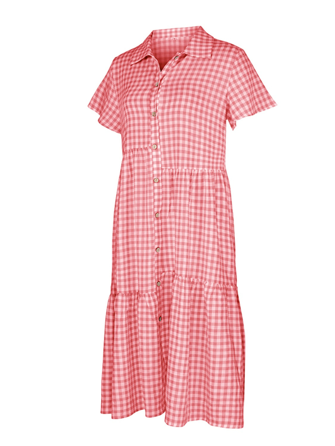 Blue Zone Planet | Button Up Plaid Short Sleeve Midi Dress-TOPS / DRESSES-[Adult]-[Female]-2022 Online Blue Zone Planet