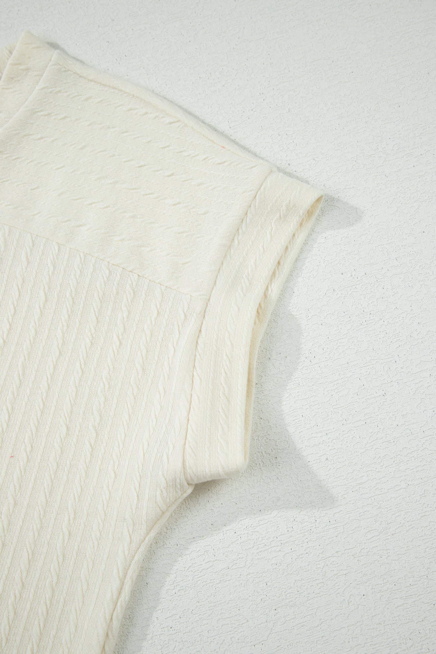 Beige Twisted Texture Knit V Neck T Shirt-Tops/Tops & Tees-[Adult]-[Female]-2022 Online Blue Zone Planet