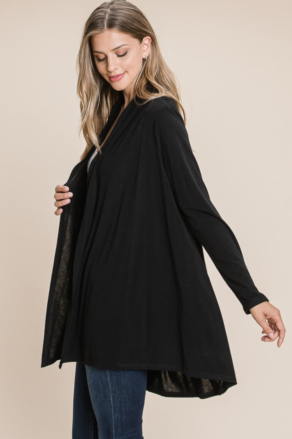 BOMBOM Open Front Long Sleeve Cardigan-TOPS / DRESSES-[Adult]-[Female]-2022 Online Blue Zone Planet