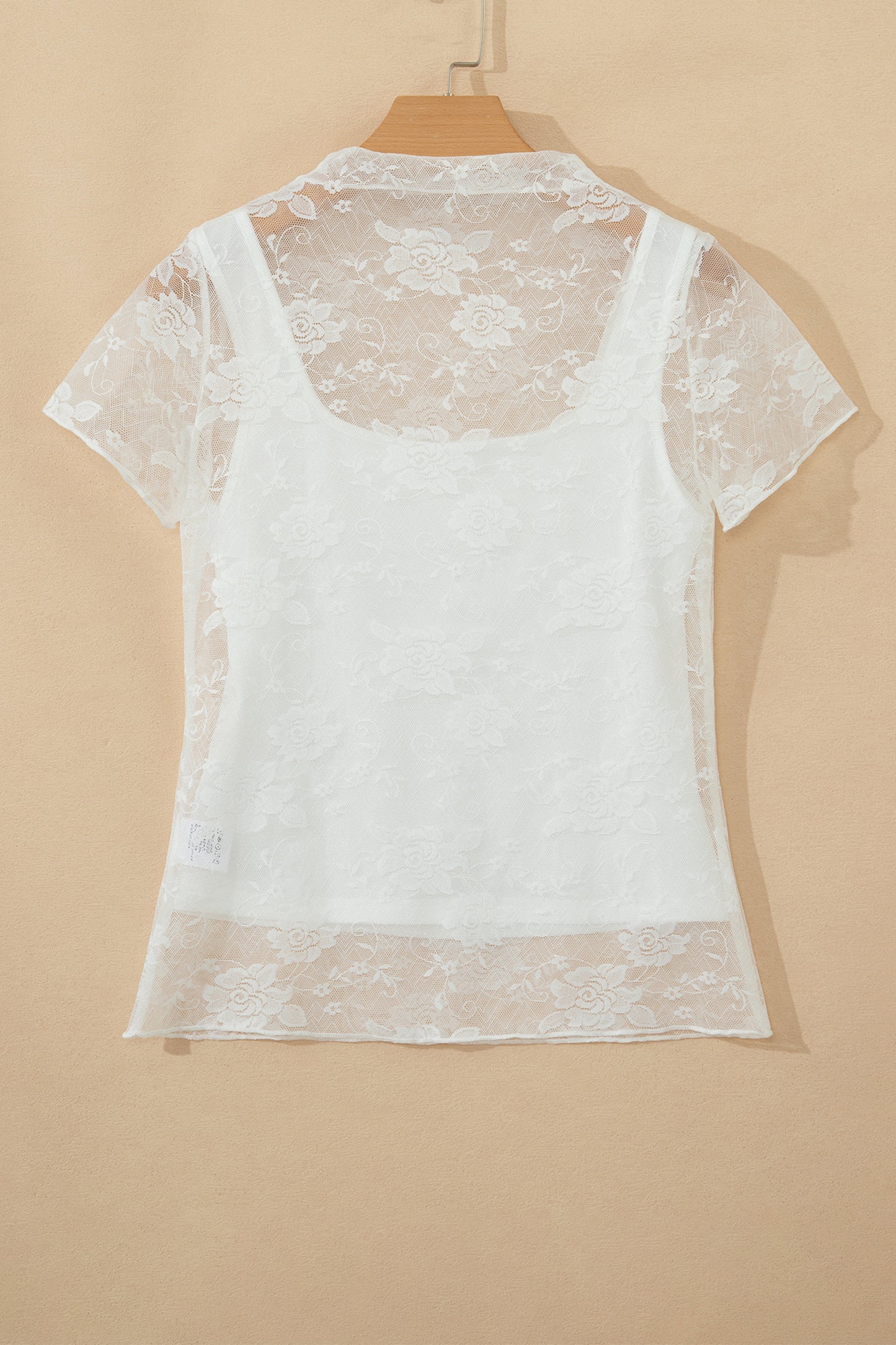 White Sheer Lace Round Neck T Shirt-Tops/Tops & Tees-[Adult]-[Female]-2022 Online Blue Zone Planet