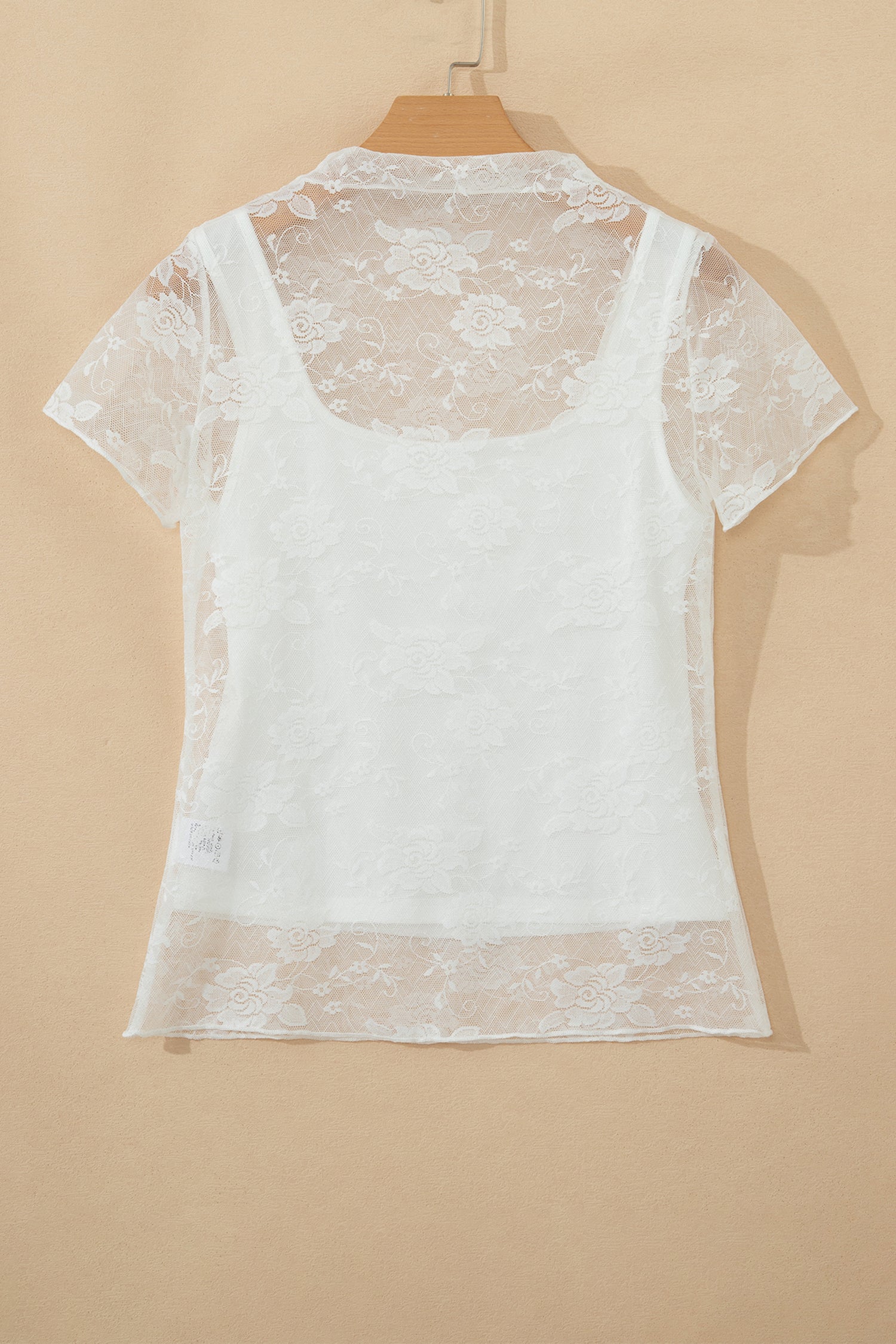 White Sheer Lace Round Neck T Shirt-Tops/Tops & Tees-[Adult]-[Female]-2022 Online Blue Zone Planet