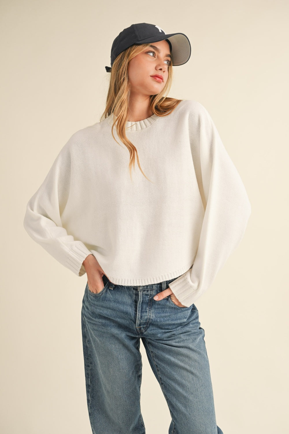 Mable Round Neck Dolman Sleeve Cropped Sweater-TOPS / DRESSES-[Adult]-[Female]-Off White-S-2022 Online Blue Zone Planet