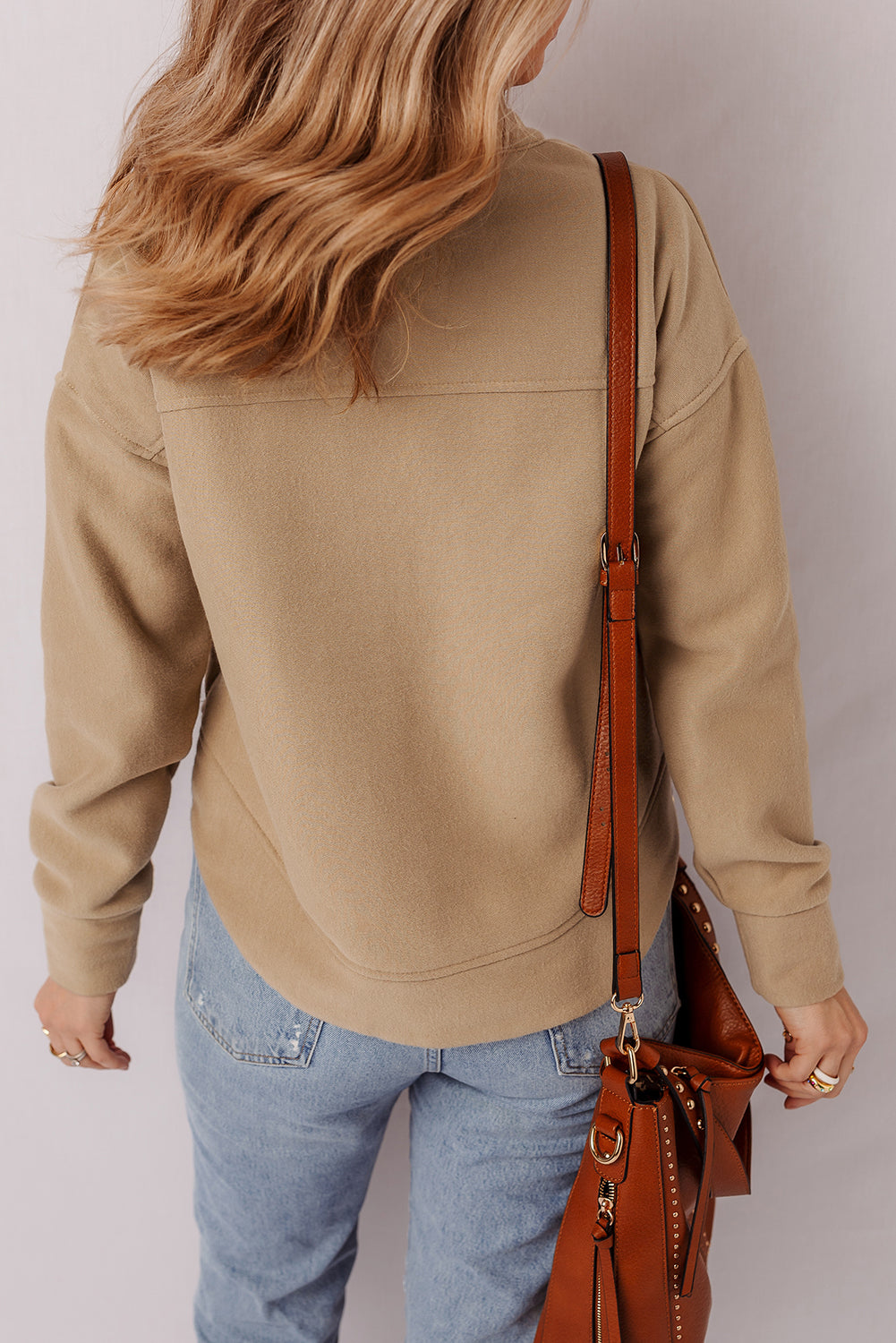 Light French Beige Grommet Detail V Neck Sweatshirt-Tops/Sweatshirts & Hoodies-[Adult]-[Female]-2022 Online Blue Zone Planet