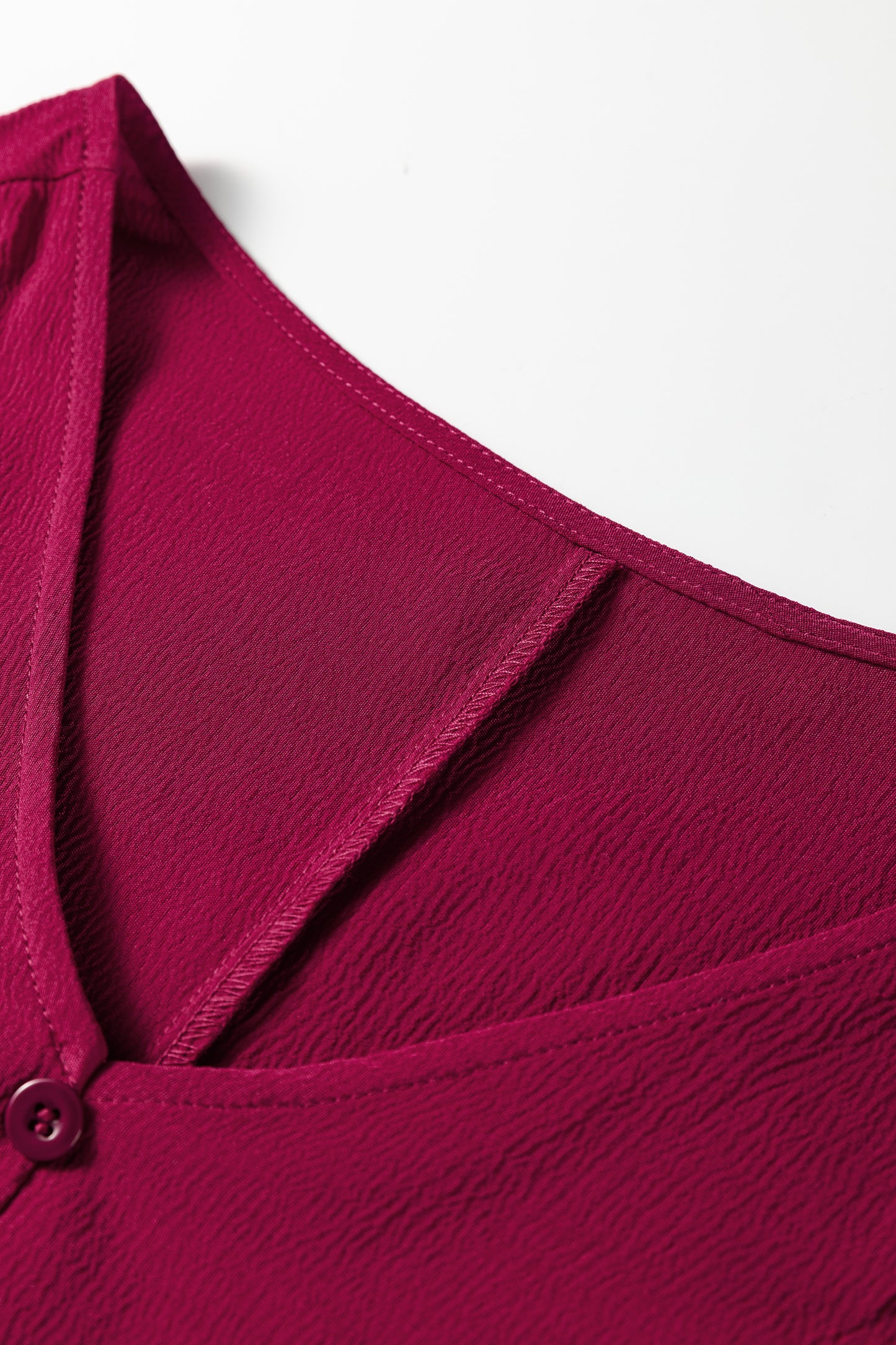 Burgundy Solid Long Sleeve Button V Neck Tiered Maxi Dress-TOPS / DRESSES-[Adult]-[Female]-2022 Online Blue Zone Planet