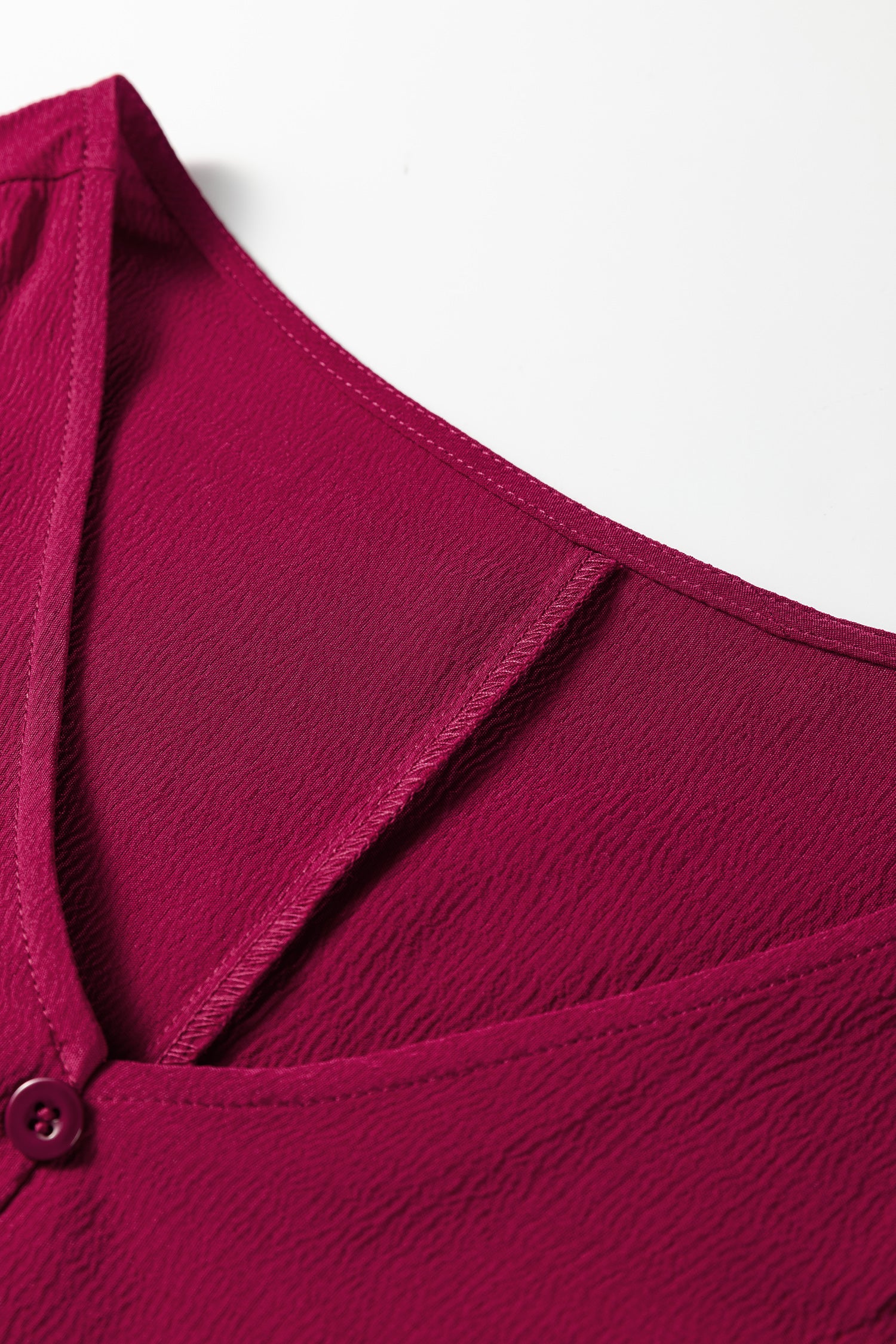 Burgundy Solid Long Sleeve Button V Neck Tiered Maxi Dress-TOPS / DRESSES-[Adult]-[Female]-2022 Online Blue Zone Planet