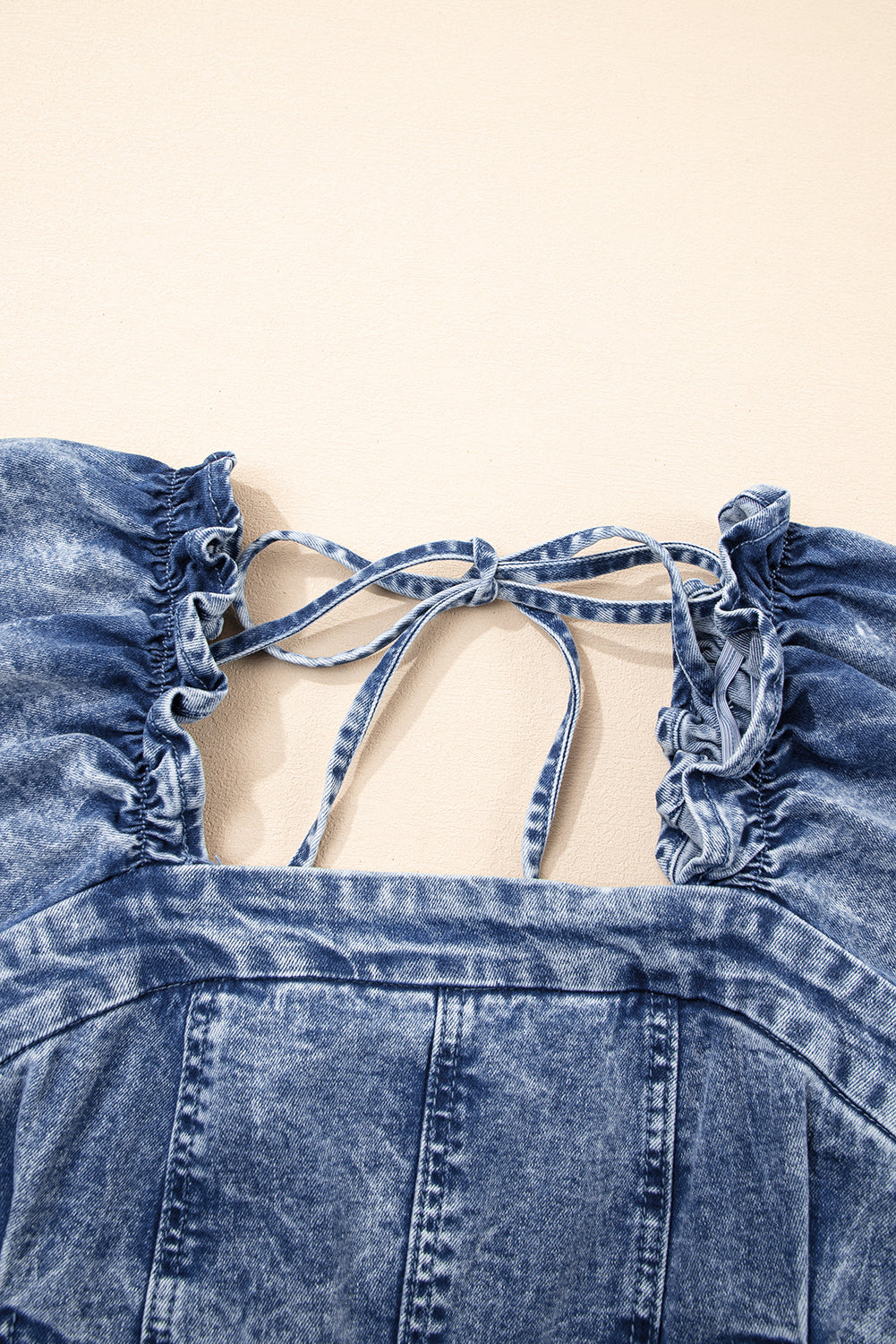 Blue Frilly Square Neck Bustier Puff Sleeve Short Denim Dress-TOPS / DRESSES-[Adult]-[Female]-2022 Online Blue Zone Planet