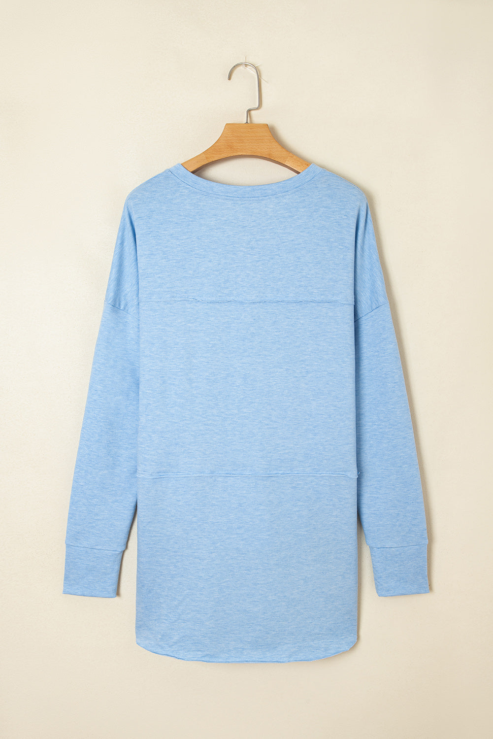 Myosotis Notched Neck Terry Raw Hem Long Sleeve Top-Tops/Long Sleeve Tops-[Adult]-[Female]-2022 Online Blue Zone Planet