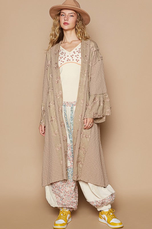 POL Flower Lace Trim Open Front Longline Cardigan-TOPS / DRESSES-[Adult]-[Female]-2022 Online Blue Zone Planet