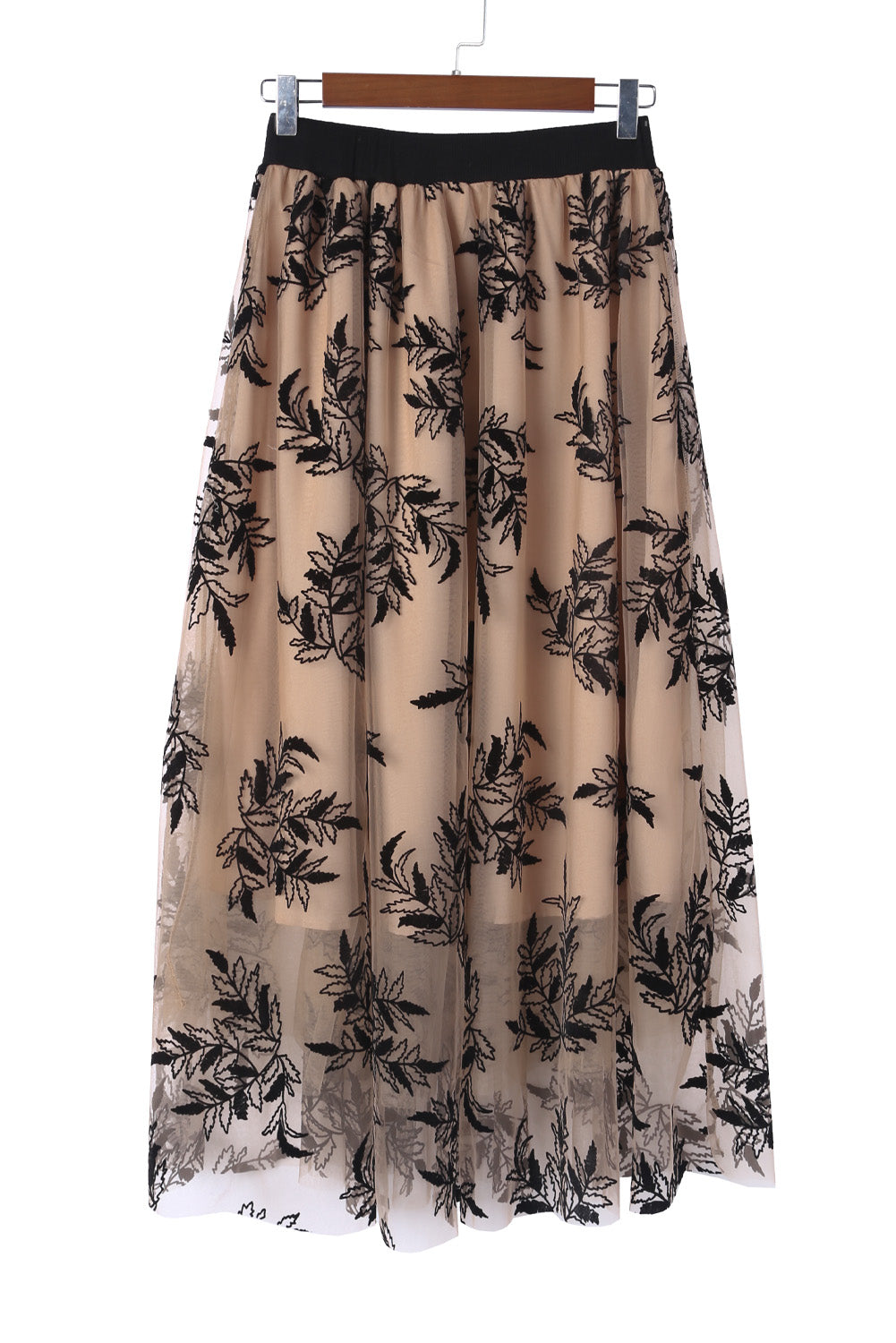 Gold Flame Floral Leaves Embroidered High Waist Maxi Skirt-Skirts-[Adult]-[Female]-2022 Online Blue Zone Planet