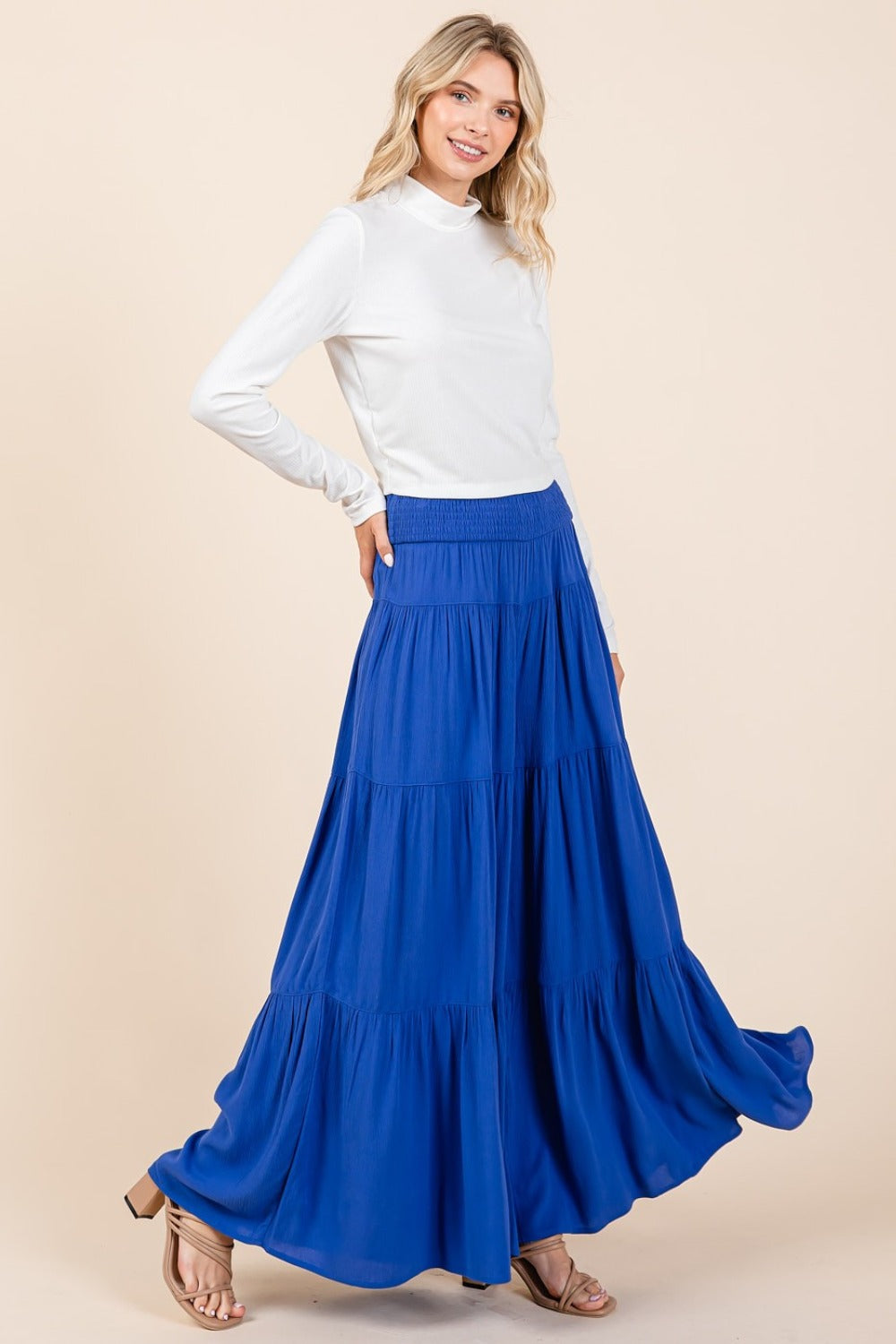 Blue Zone Planet | Mittoshop Tier Detail Smocked Elastic Waist Wide Leg Pants-TOPS / DRESSES-[Adult]-[Female]-2022 Online Blue Zone Planet