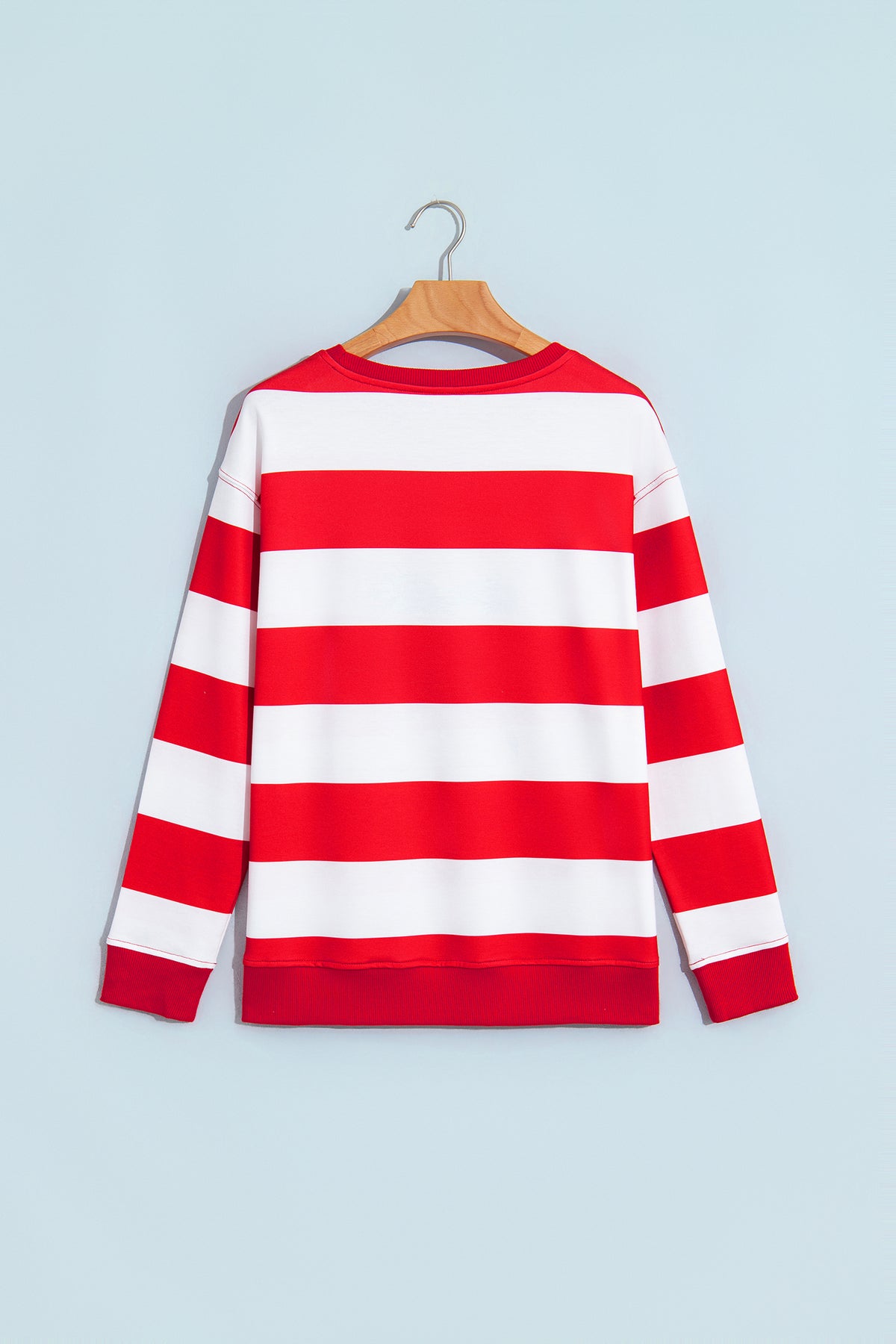 Red Stripe holly jolly Letter Embroidered Pullover Sweatshirt-Tops/Sweatshirts & Hoodies-[Adult]-[Female]-2022 Online Blue Zone Planet