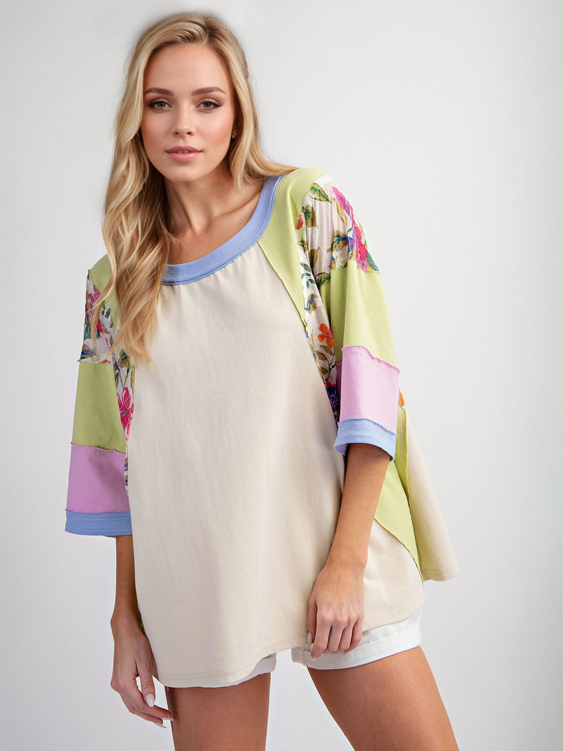 Color Block Printed Three-Quarter Sleeve Top-TOPS / DRESSES-[Adult]-[Female]-2022 Online Blue Zone Planet