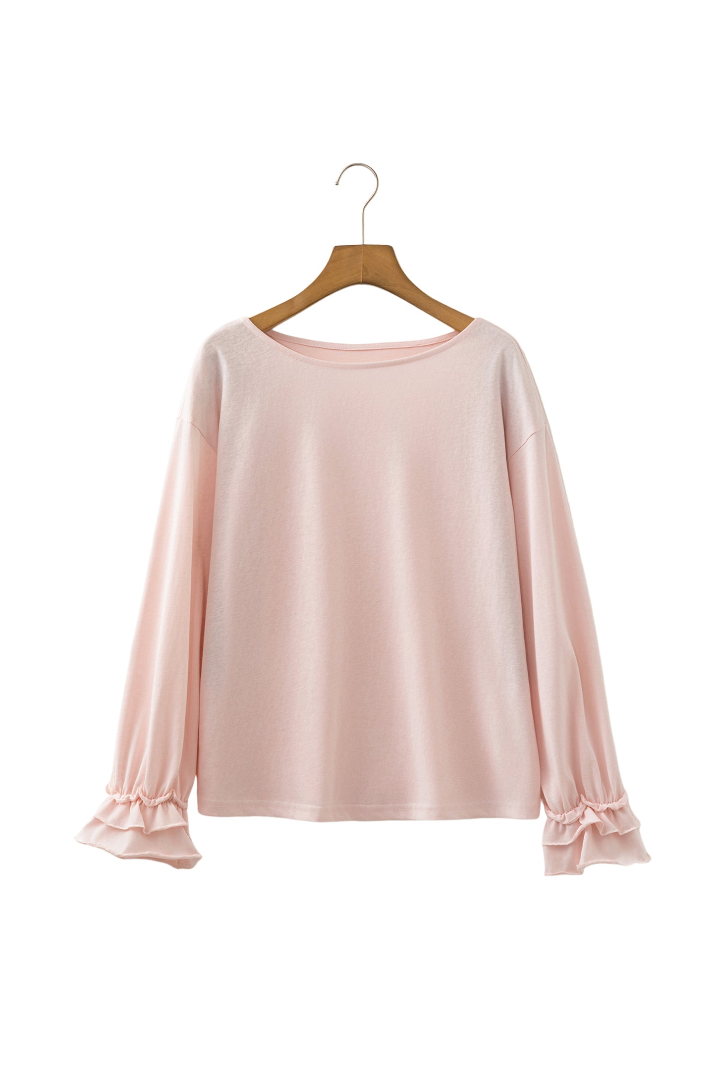 Gossamer Pink Ruffle Sleeve Long Sleeve Loose Pullover Top-Tops/Long Sleeve Tops-[Adult]-[Female]-2022 Online Blue Zone Planet