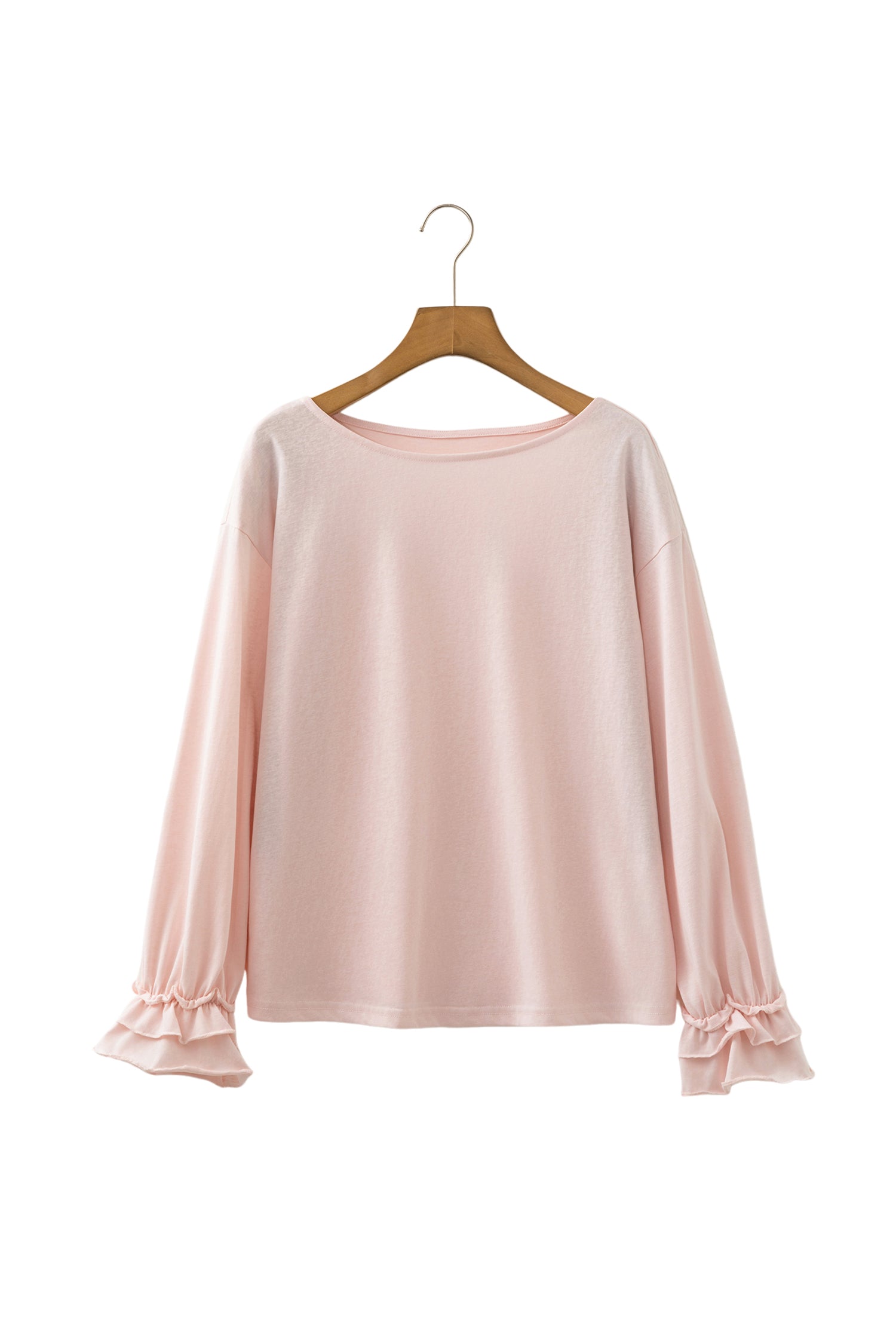 Gossamer Pink Ruffle Sleeve Long Sleeve Loose Pullover Top-Tops/Long Sleeve Tops-[Adult]-[Female]-2022 Online Blue Zone Planet