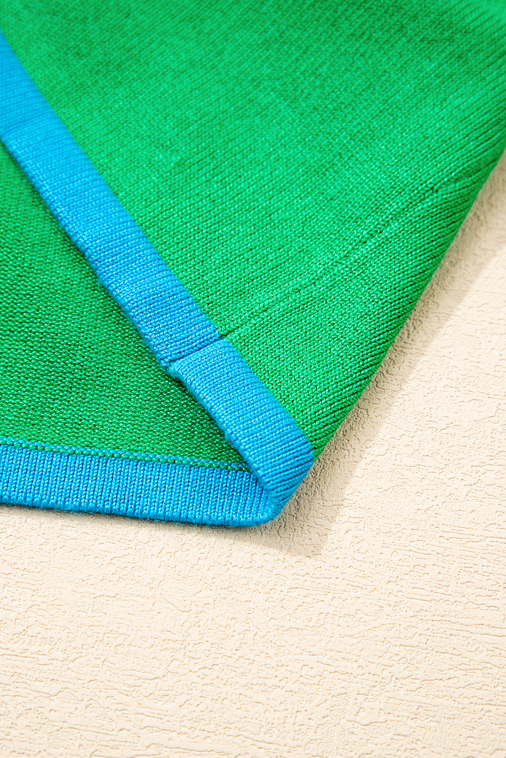 Green Contrast Trim Round Neck Short Sleeve Loose Knit Sweater-TOPS / DRESSES-[Adult]-[Female]-2022 Online Blue Zone Planet