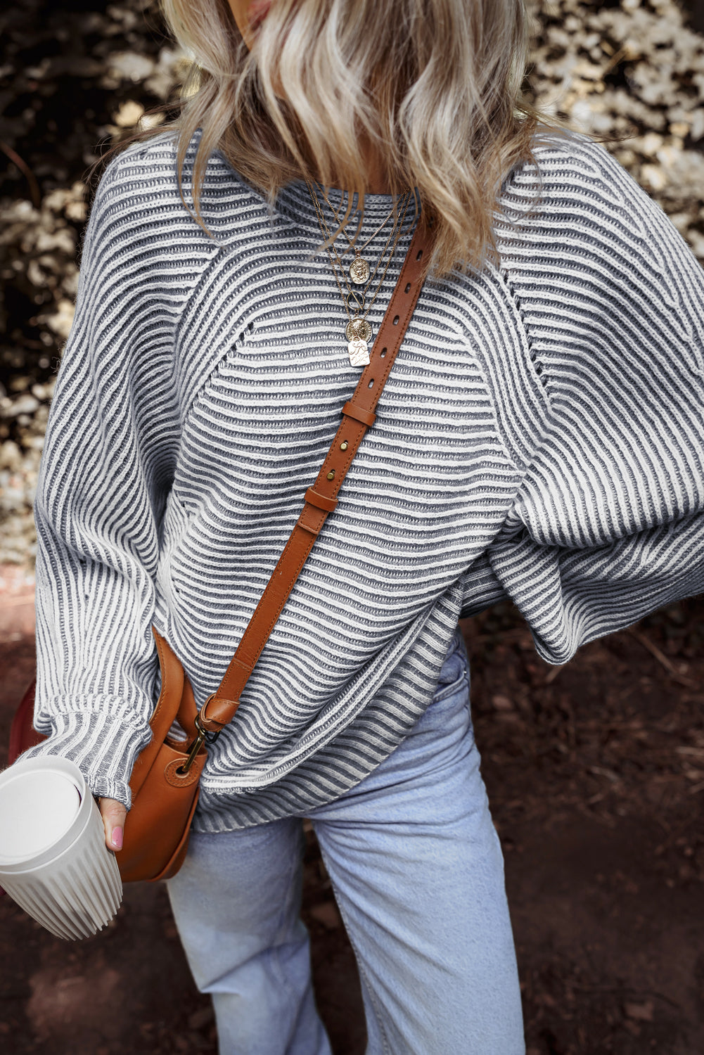 Ashleigh Blue Striped Print Ribbed Knit Boat Neck Baggy Sweater-Sweaters & Cardigans/Sweaters-[Adult]-[Female]-2022 Online Blue Zone Planet