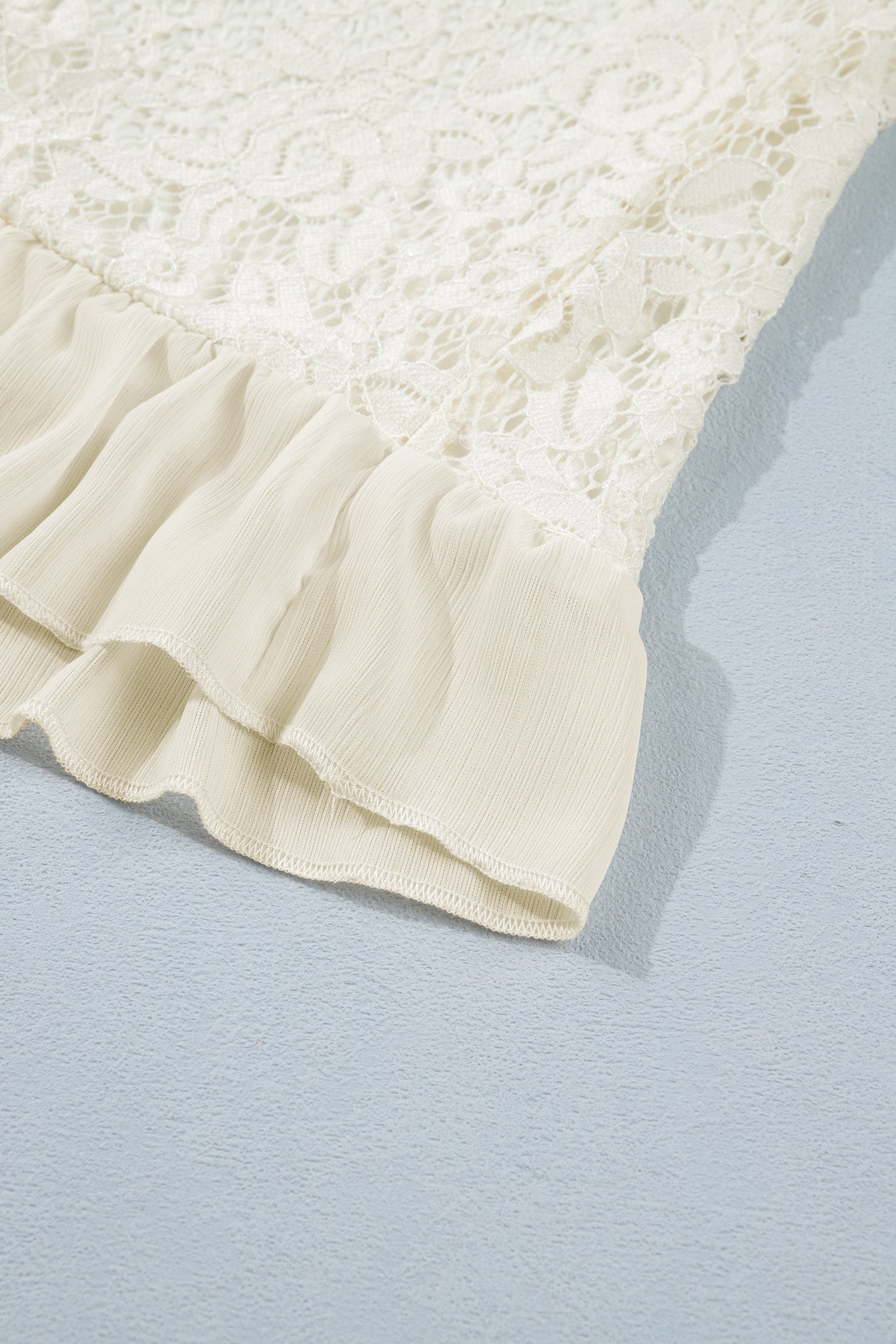 White Sheer Lace Long Sleeve Ruffle Trim Loose Blouse-Tops/Blouses & Shirts-[Adult]-[Female]-2022 Online Blue Zone Planet