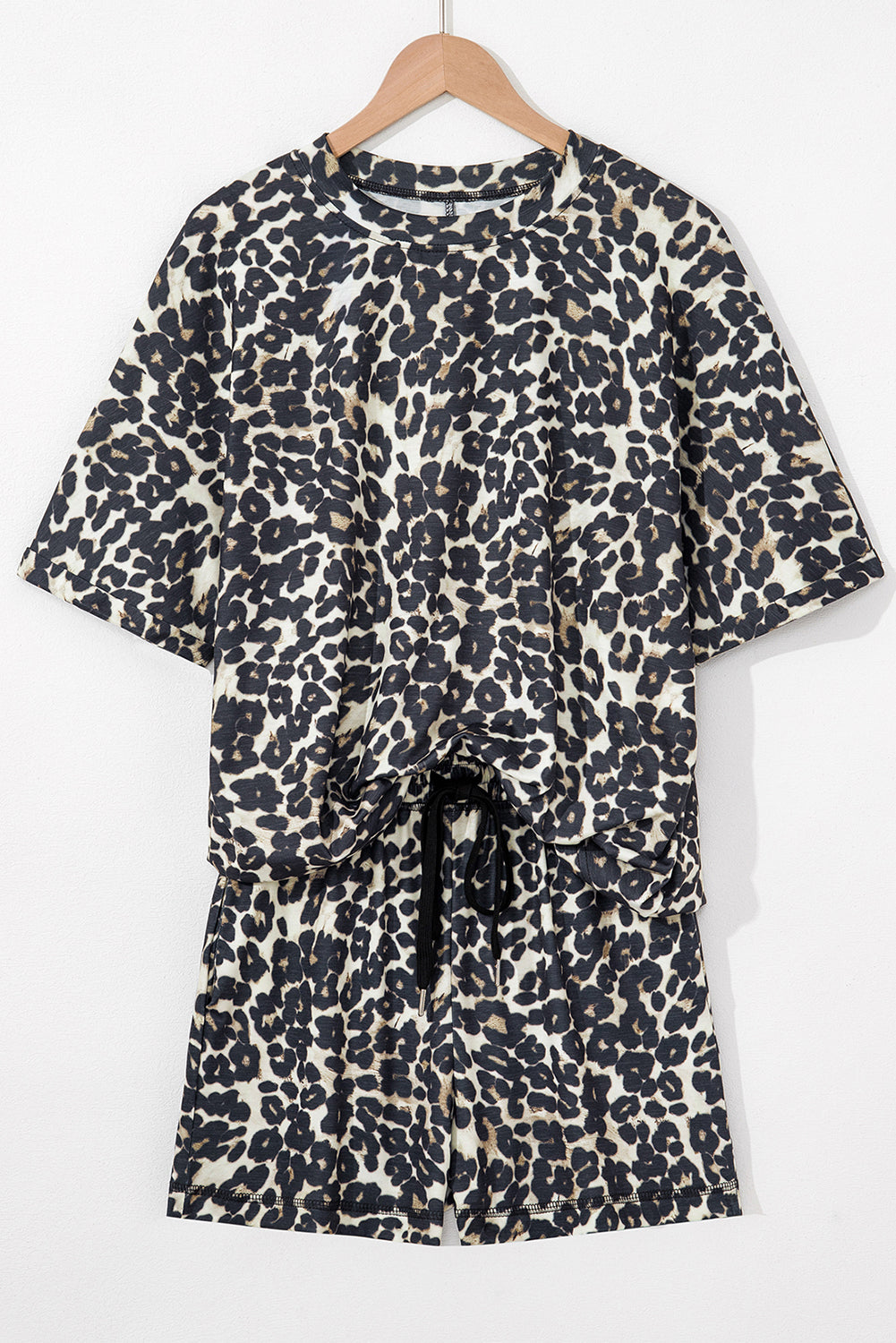 Black Cheetah Printed Casual Tee and Shorts Lounge Set-Loungewear & Sleepwear/Loungewear-[Adult]-[Female]-2022 Online Blue Zone Planet