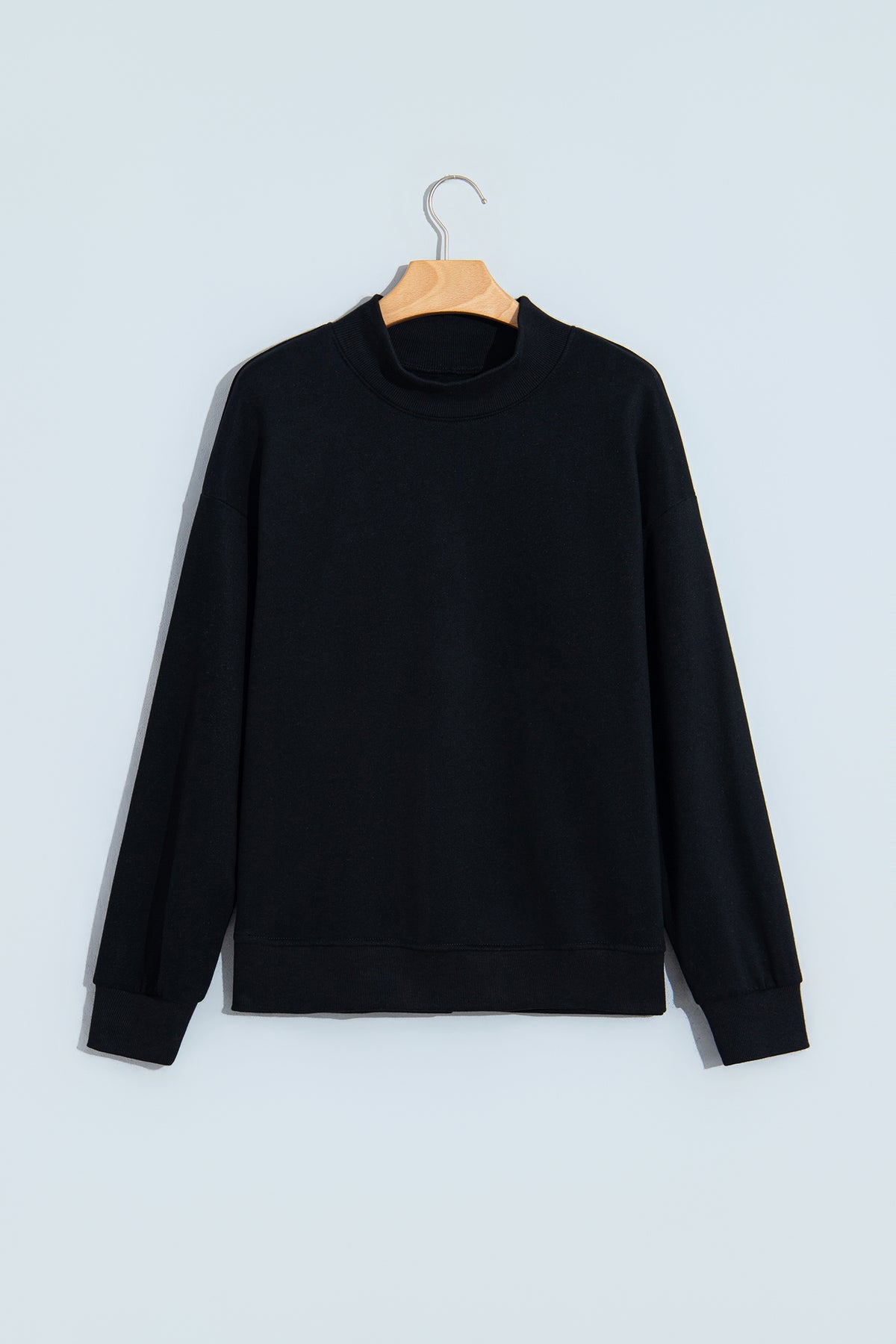 Black Solid Color Oversized Mock Neck Sweatshirt-Tops/Sweatshirts & Hoodies-[Adult]-[Female]-2022 Online Blue Zone Planet