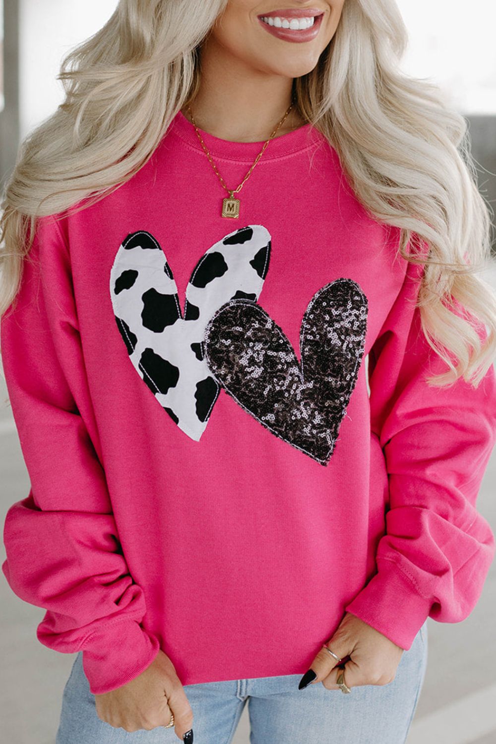 Heart Patch Long Sleeve Sweatshirt-TOPS / DRESSES-[Adult]-[Female]-2022 Online Blue Zone Planet