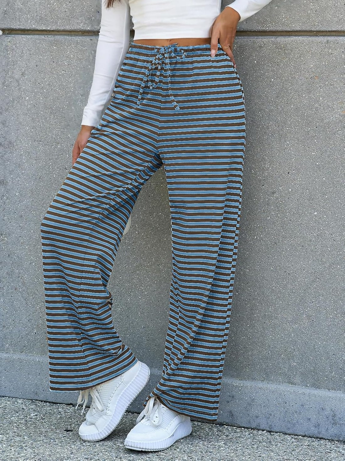 Lovelet Striped Wide Leg Pants-BOTTOMS SIZES SMALL MEDIUM LARGE-[Adult]-[Female]-2022 Online Blue Zone Planet